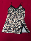 Lace & Leopard Print Mini Slip Chemise Babydoll Dress in XL