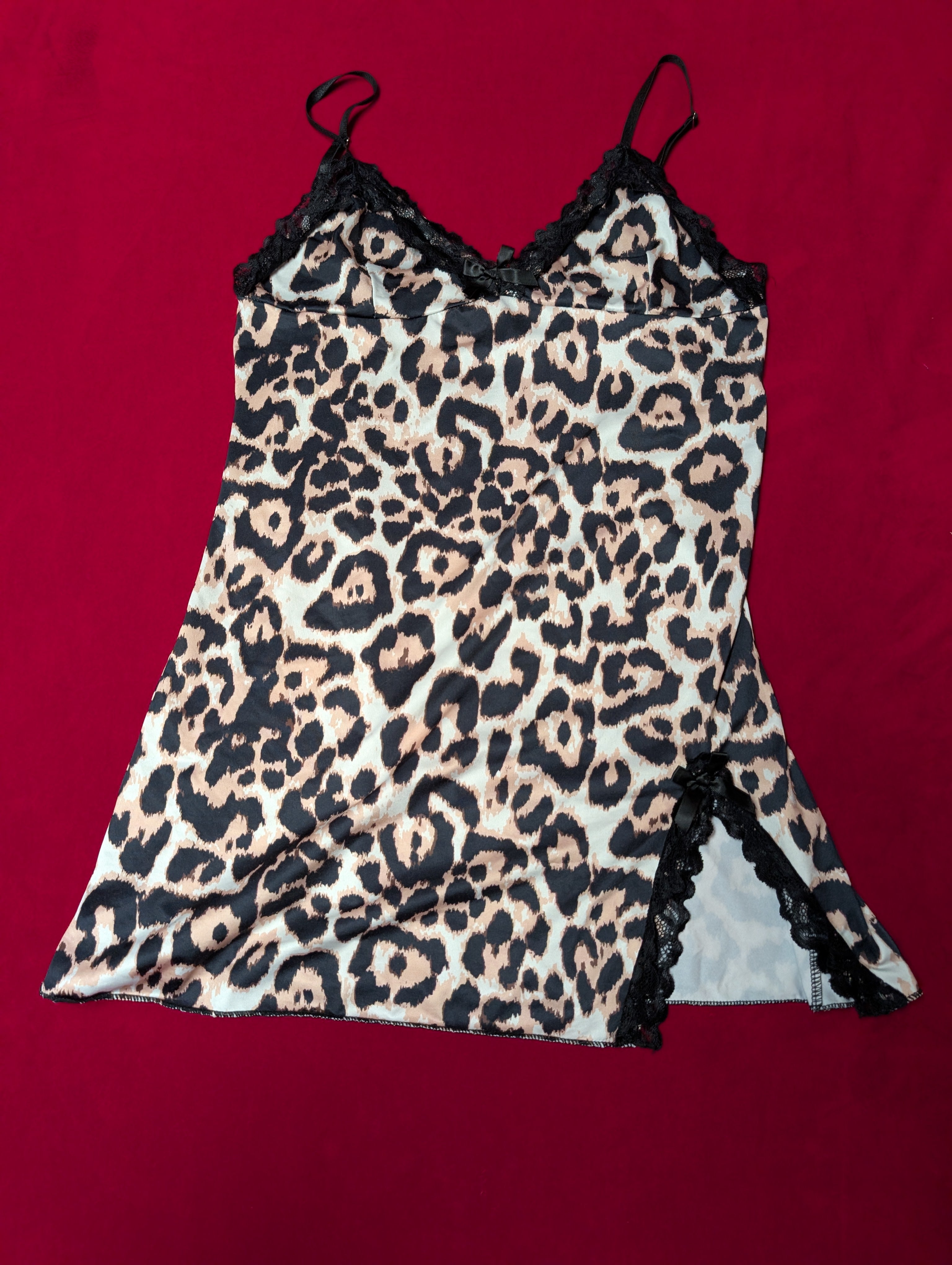 Lace & Leopard Print Mini Slip Chemise Babydoll Dress in XL