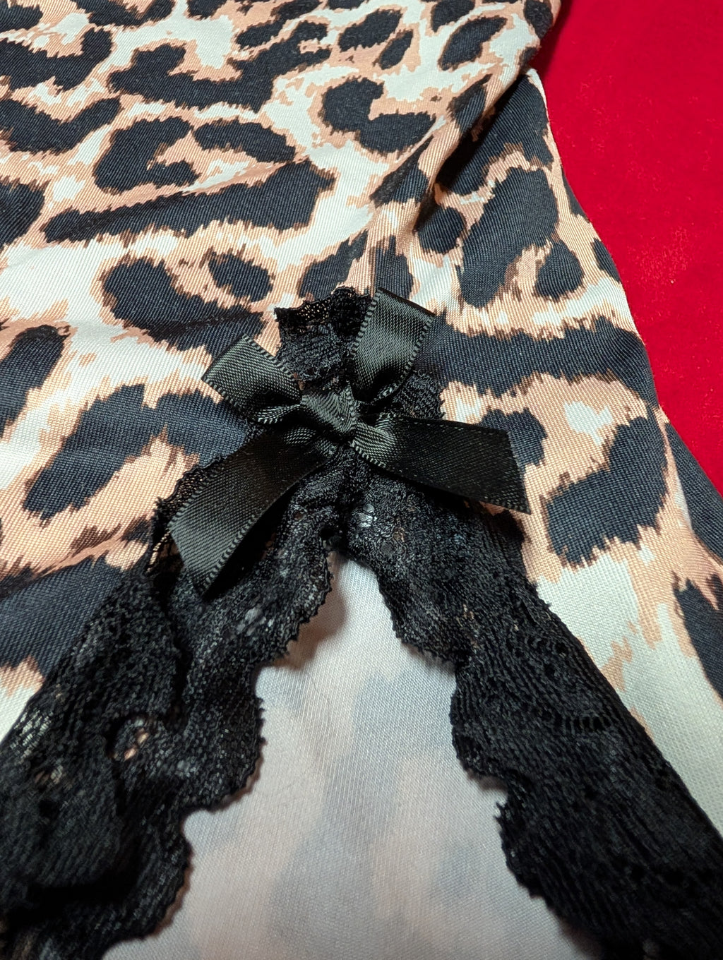 Lace & Leopard Print Mini Slip Chemise Babydoll Dress in XL