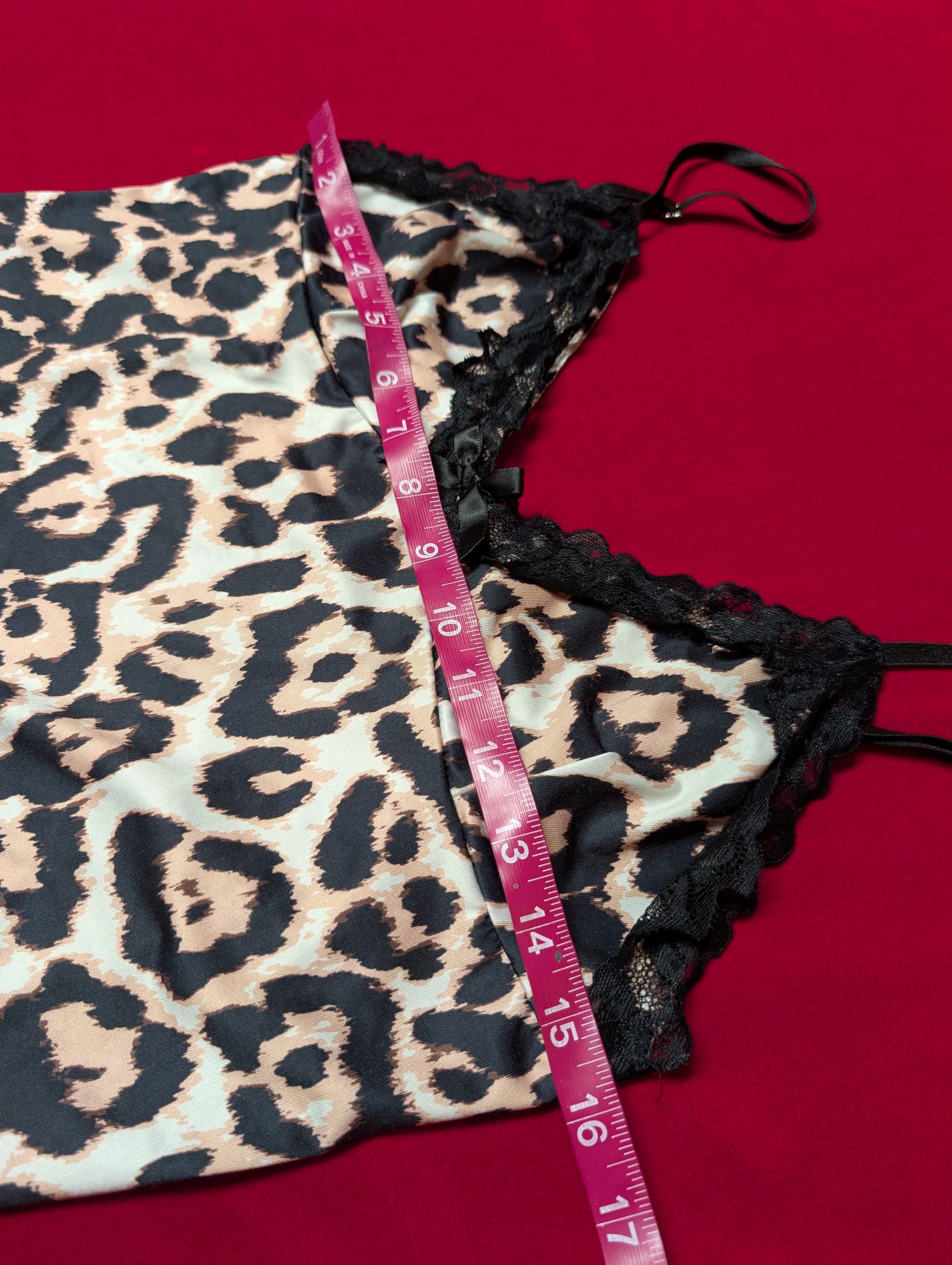Lace & Leopard Print Mini Slip Chemise Babydoll Dress in XL