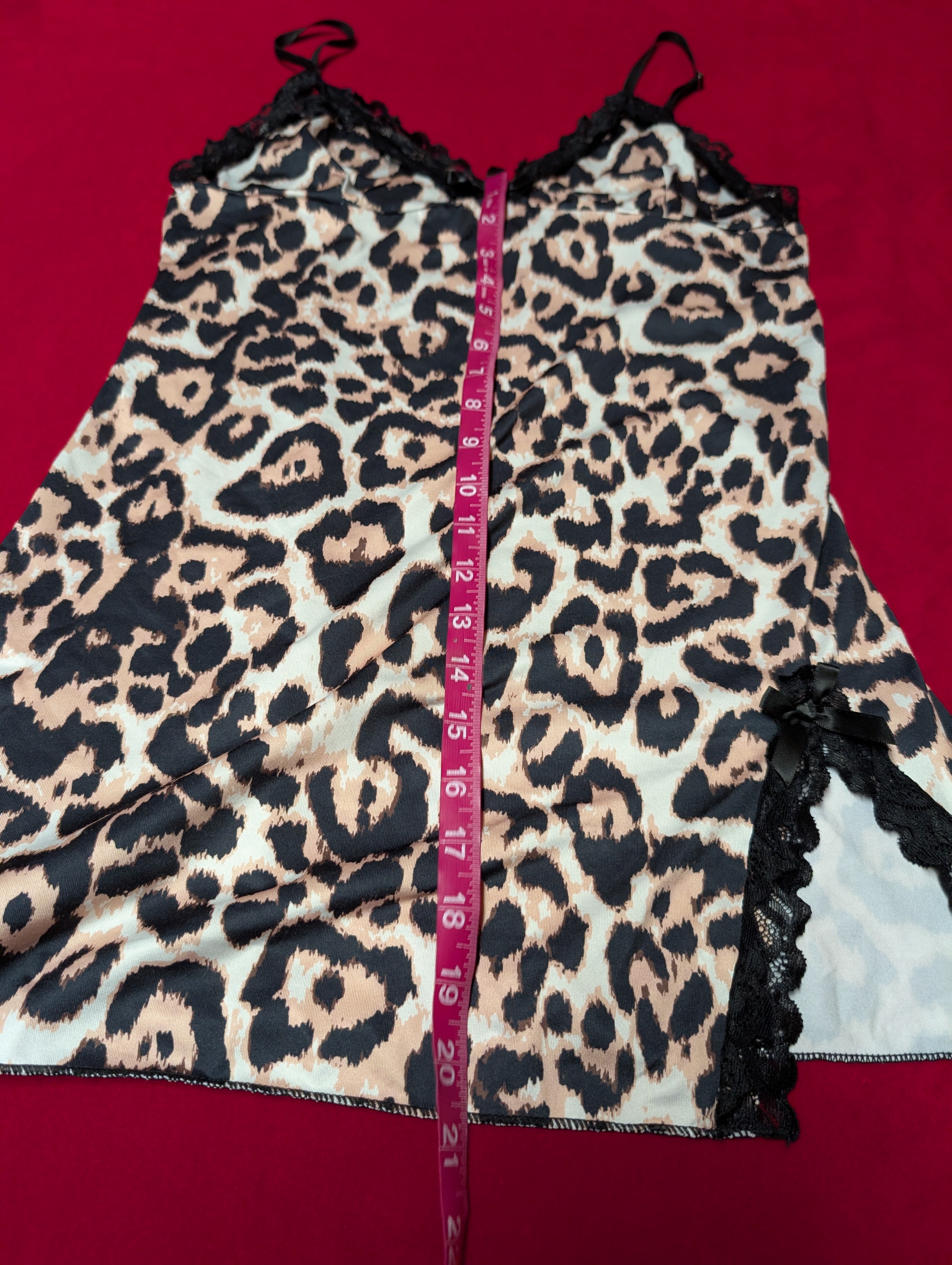 Lace & Leopard Print Mini Slip Chemise Babydoll Dress in XL