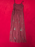 Bongo Celestial Embroidered Burgundy Wine Red Strappy Maxi Dress in Medium