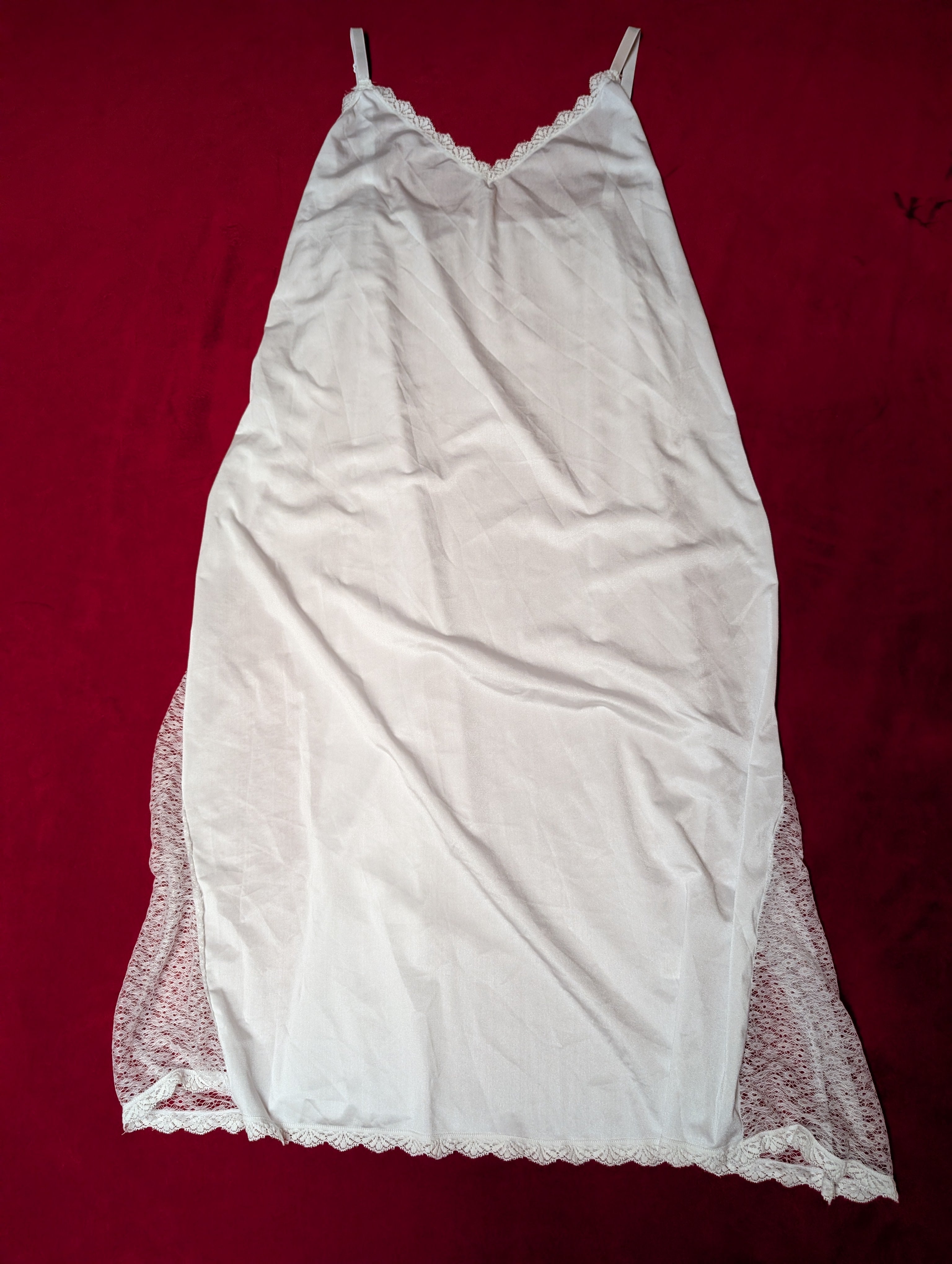 Beautiful White Maxi Slip Dress Nightie in Stark White with Lace Slits size 4XL