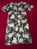 Heavy Zip Front Mandarin Style Floral Robe Nightgown in Large