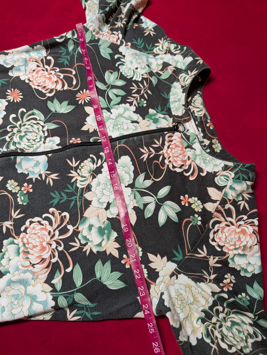 Heavy Zip Front Mandarin Style Floral Robe Nightgown in Large