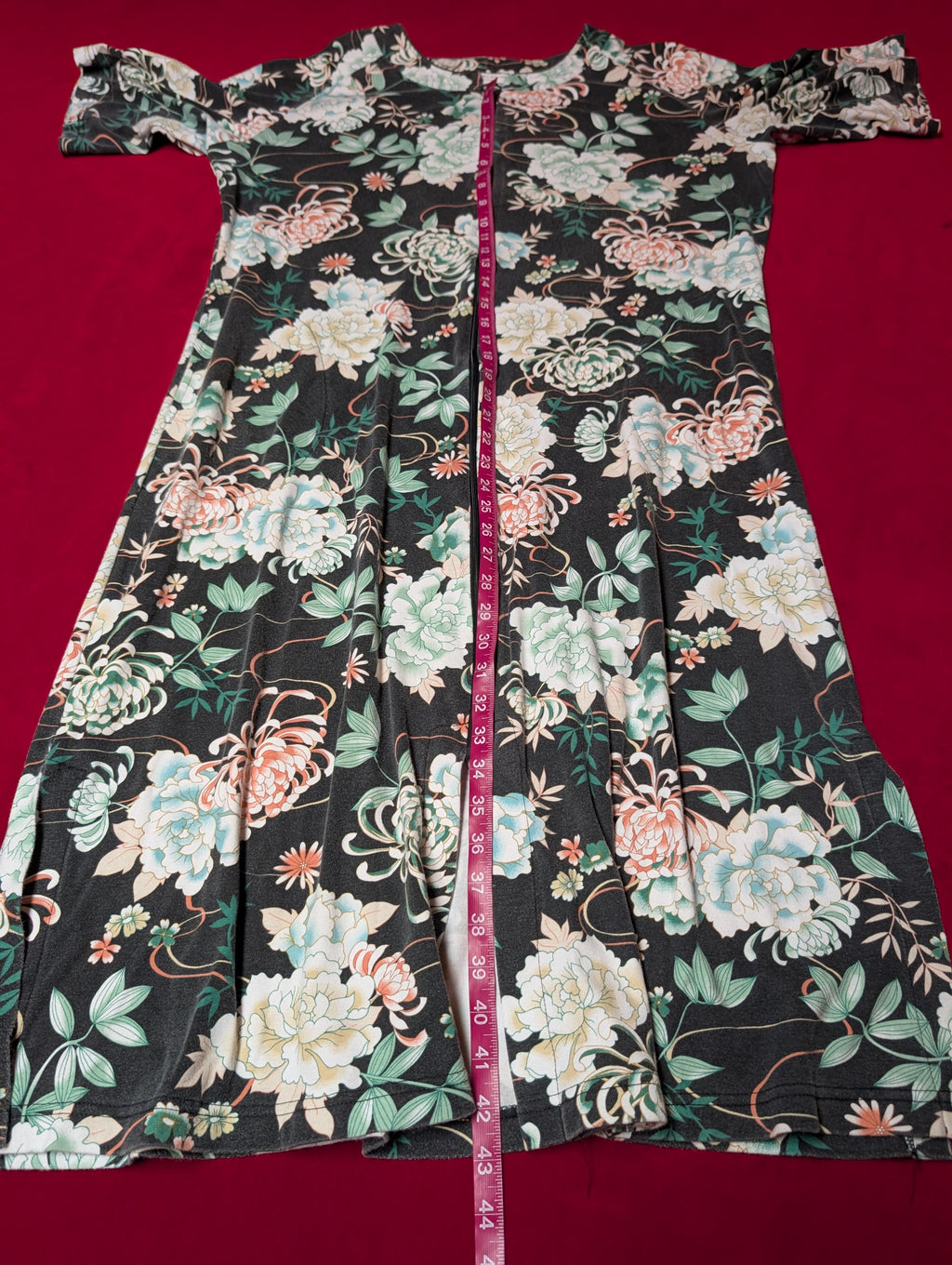 Heavy Zip Front Mandarin Style Floral Robe Nightgown in Large