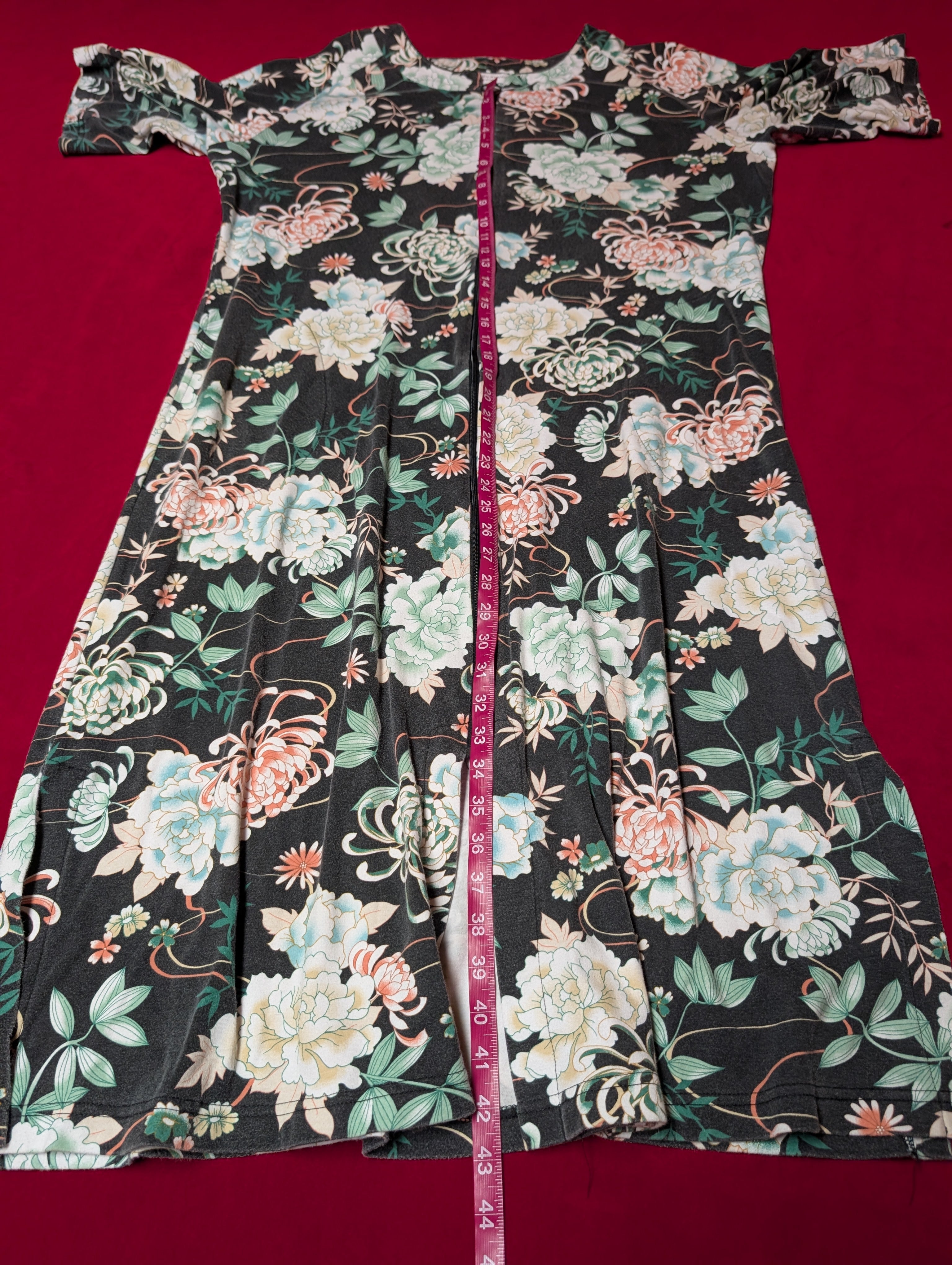 Heavy Zip Front Mandarin Style Floral Robe Nightgown in Large