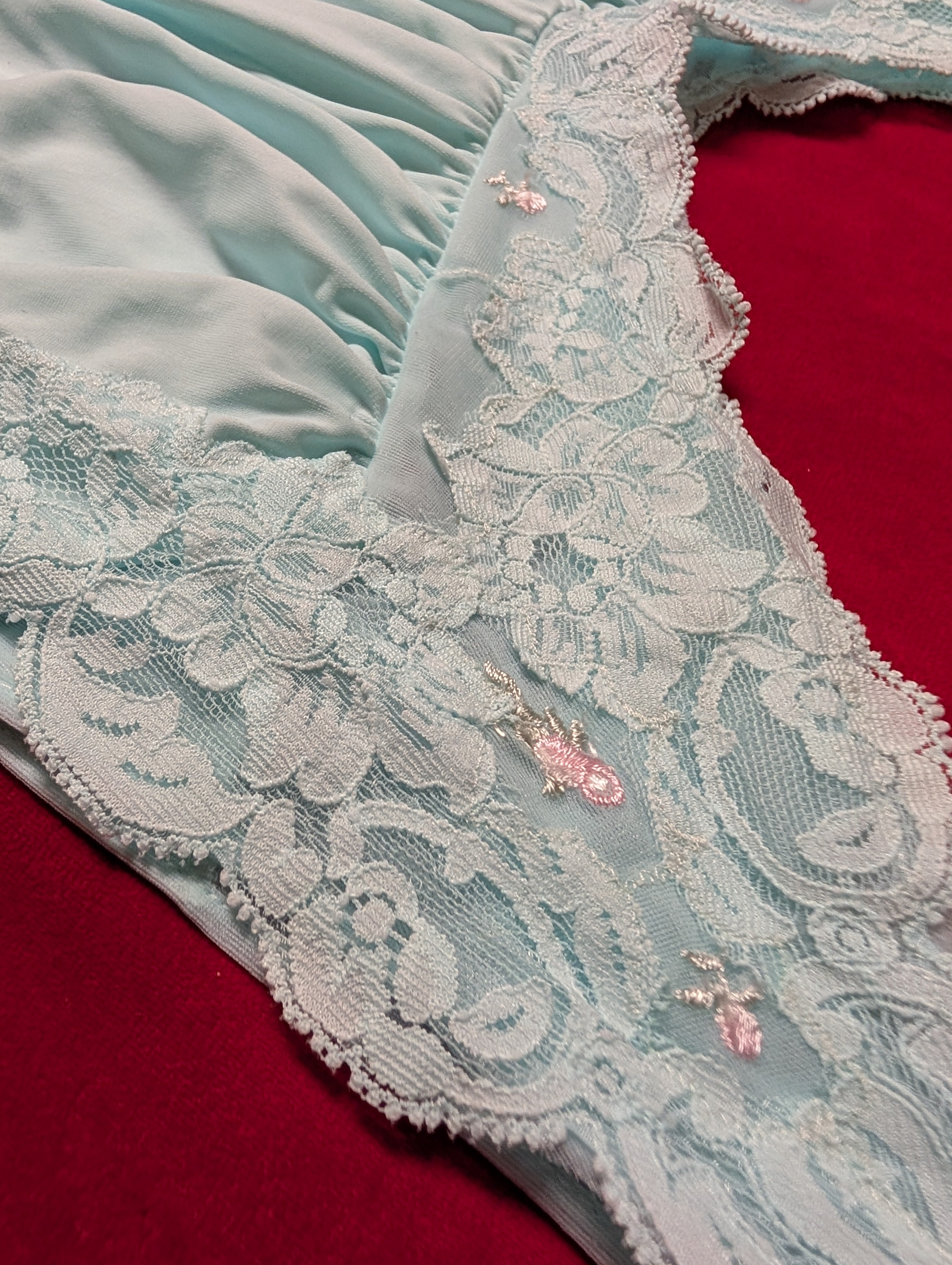 Vintage Shadowline Whimsical Powder Blue Nightie Nightgown size XL