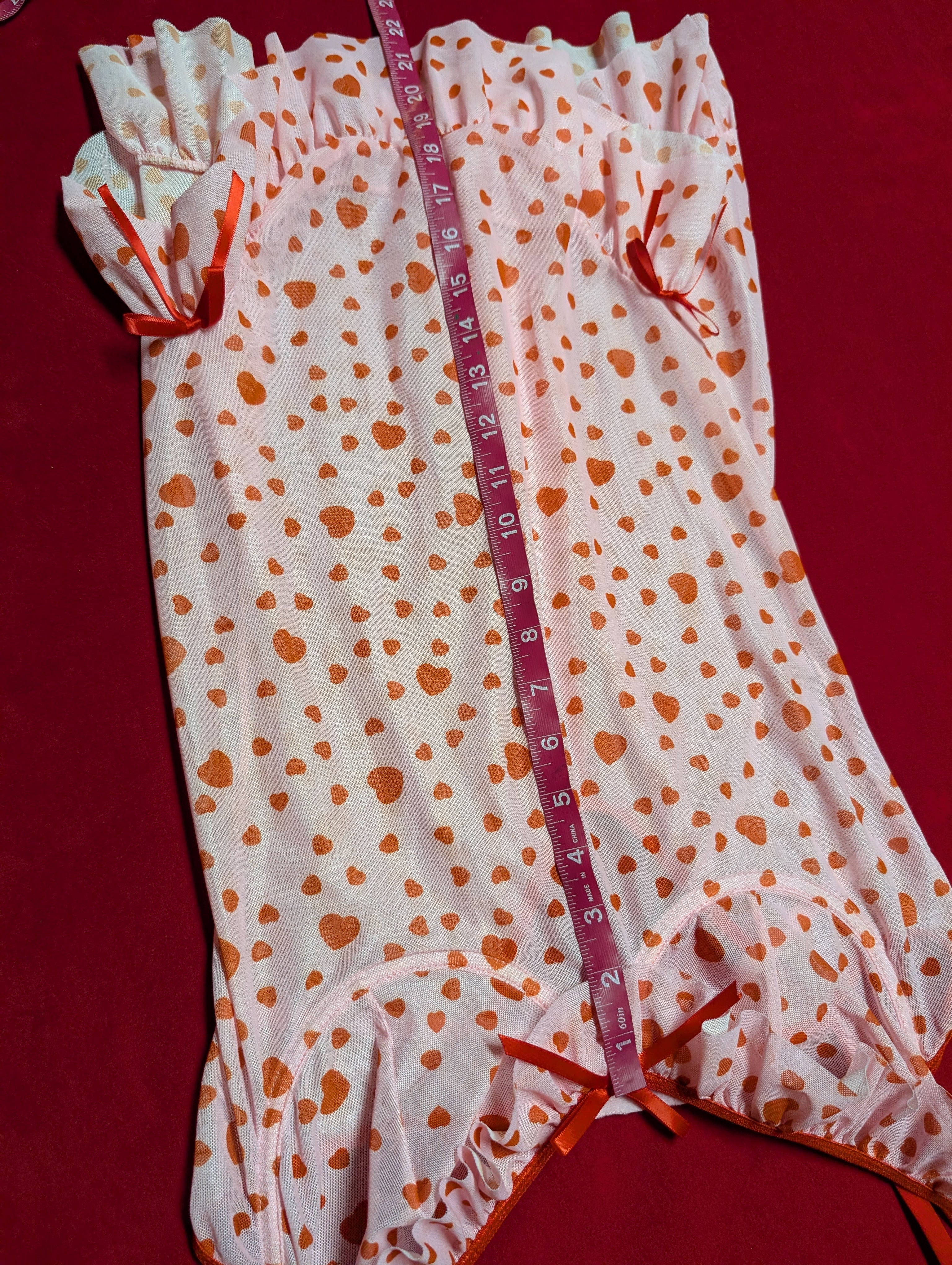 Ruffles & Hearts Mesh Pink Babydoll Nightie Chemise in XL