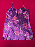 Purple & Pink Roses Floral Satin Mini Slip Dress in XL