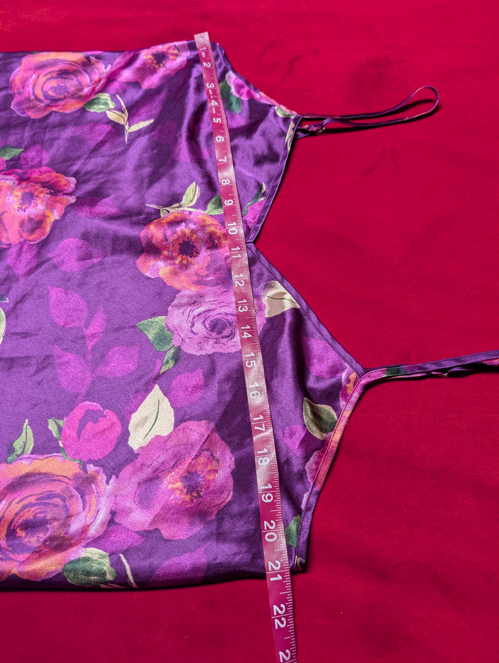 Purple & Pink Roses Floral Satin Mini Slip Dress in XL