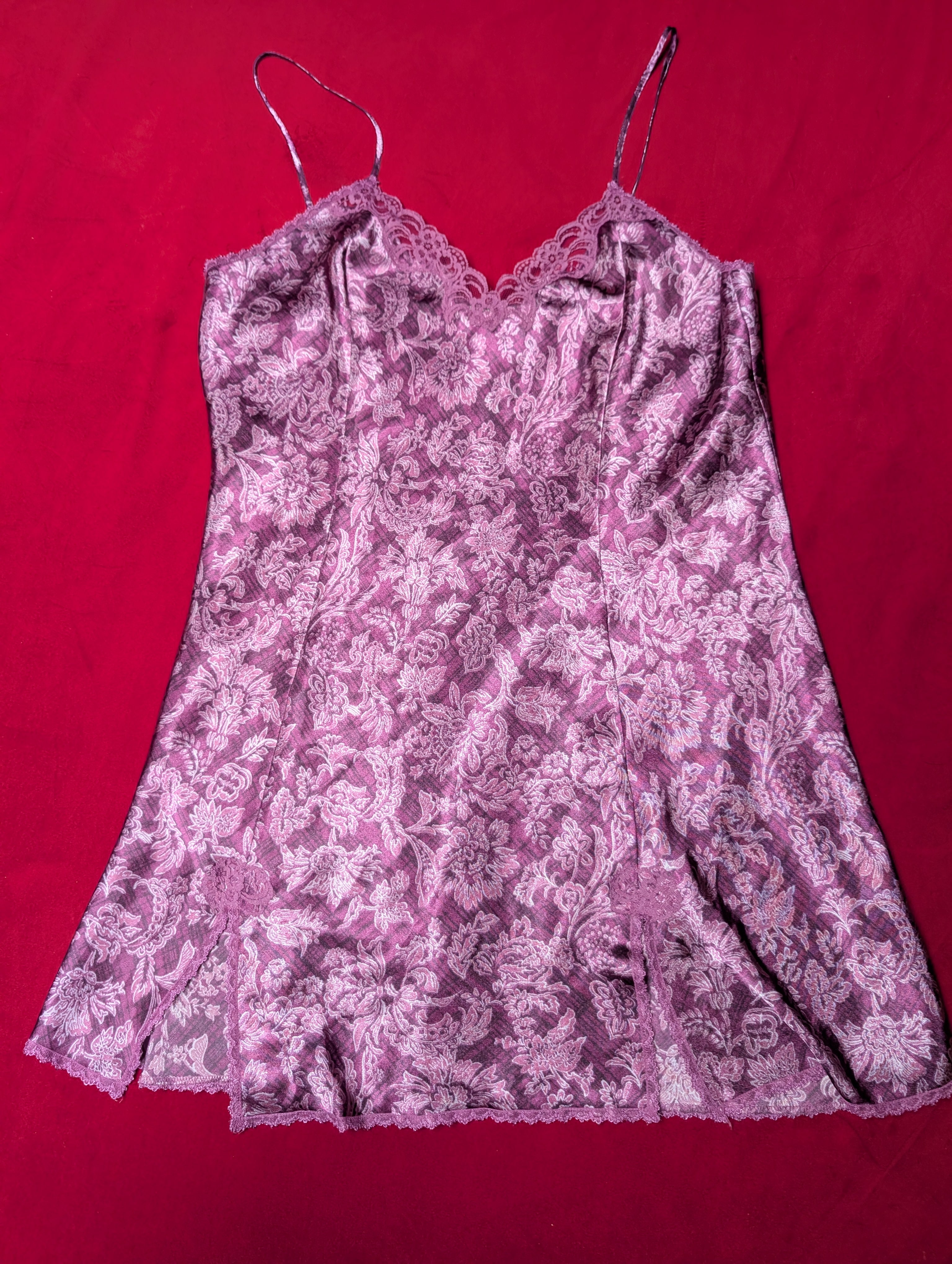 Groovy Magenta Floral Mini Slip Chemise Dress in XL