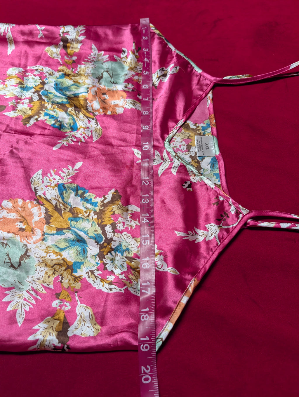 Hot Pink Floral Satin Mini Slip Chemise Dress in 2XL