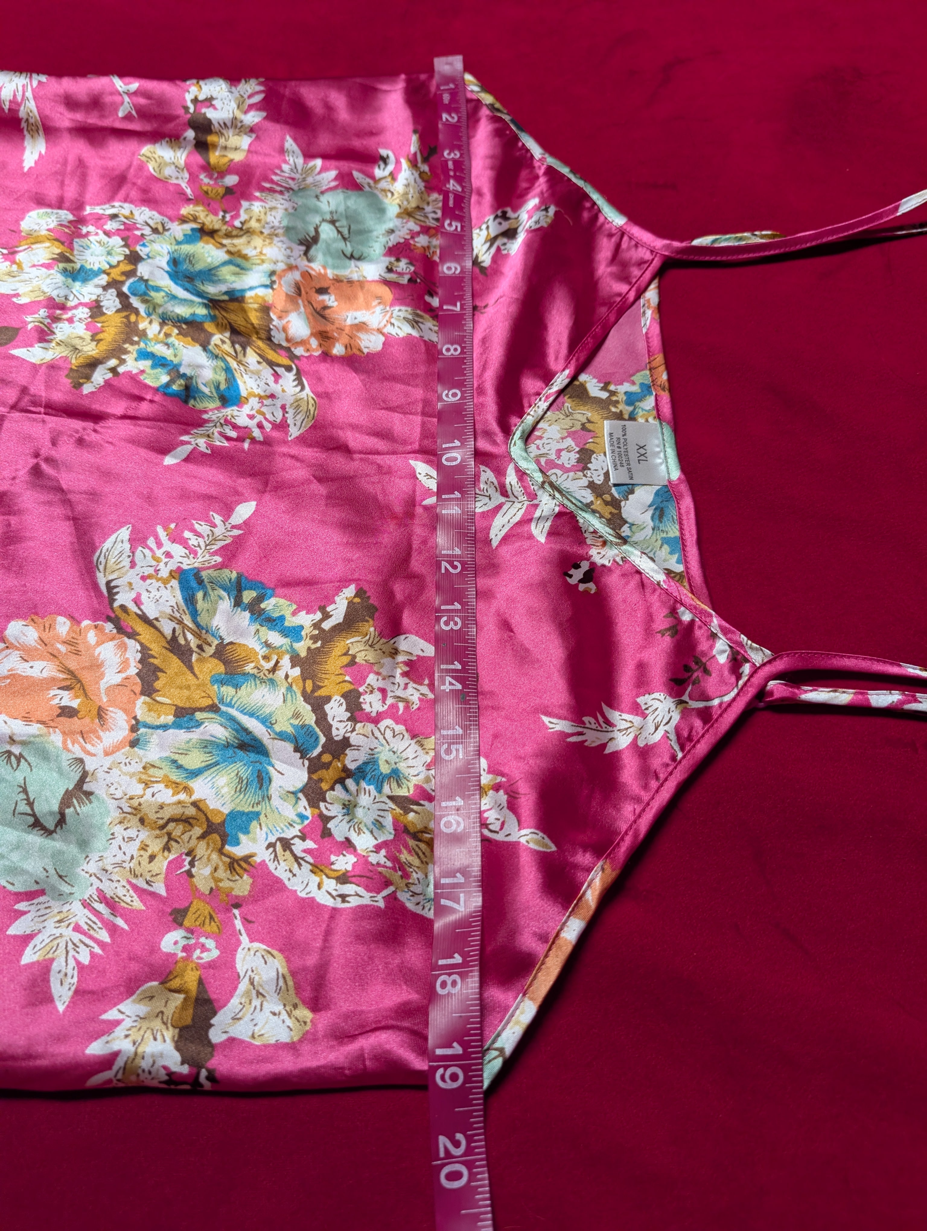 Hot Pink Floral Satin Mini Slip Chemise Dress in 2XL
