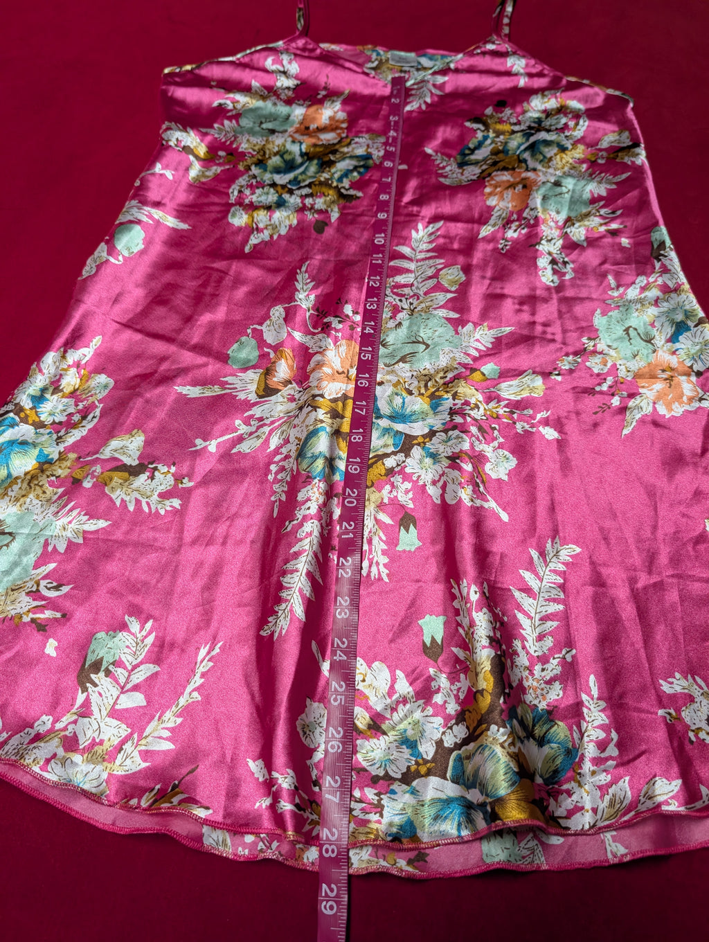 Hot Pink Floral Satin Mini Slip Chemise Dress in 2XL