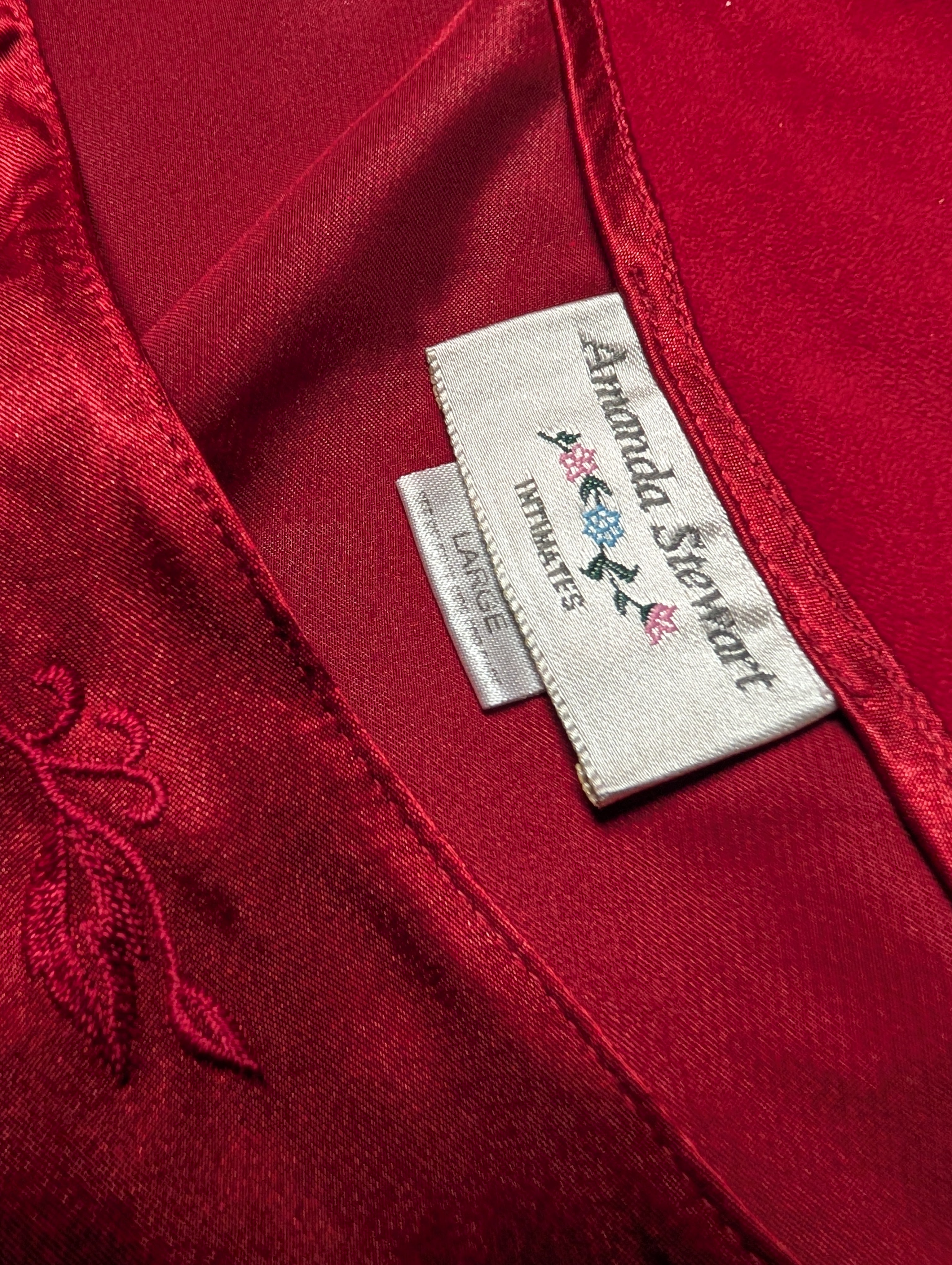 Vintage Red Satin Embroidered Mini Slip Chemise