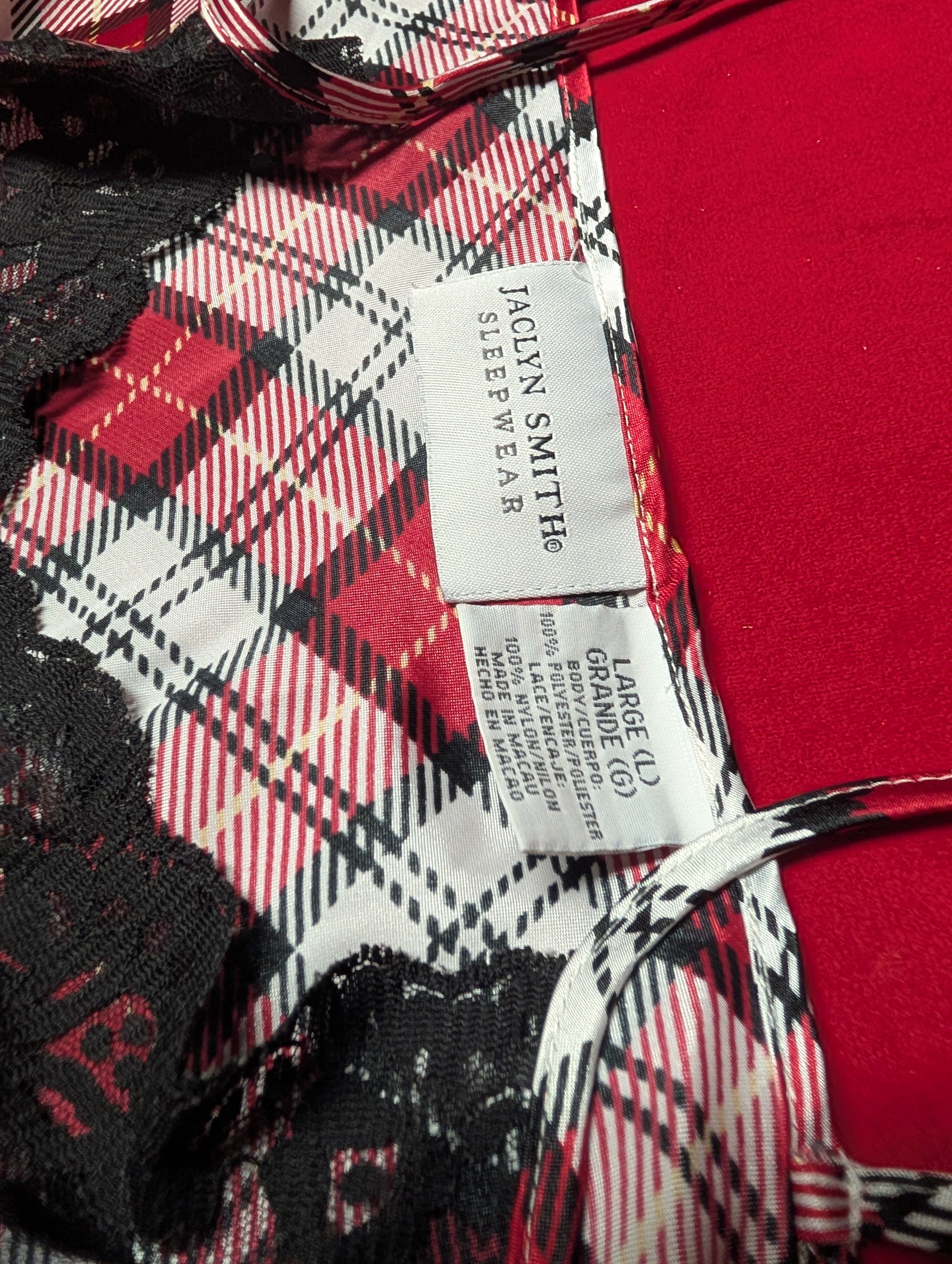 Satin Red & White Plaid Punk Tartan Holiday Short Pajama Set in Large