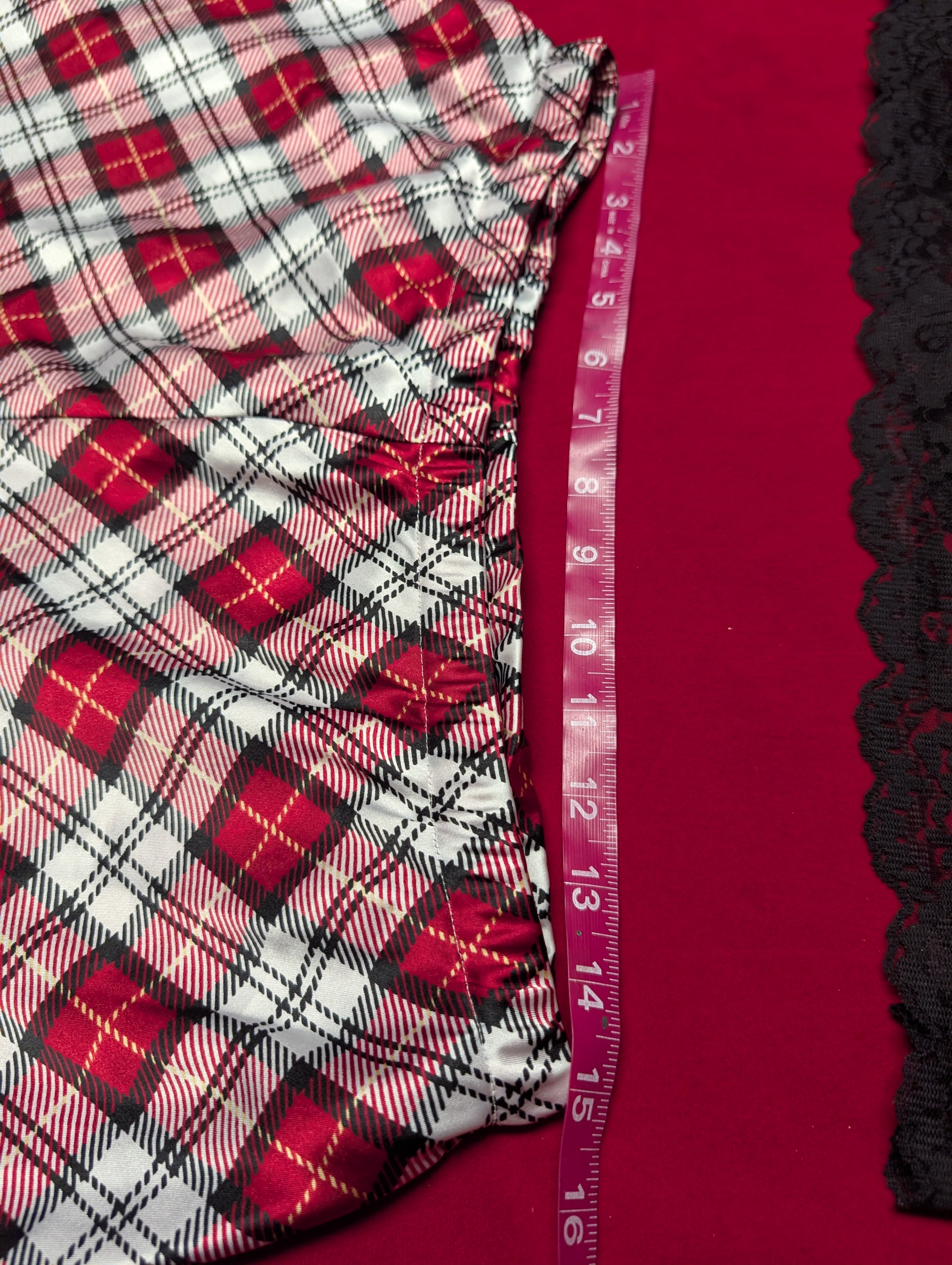 Satin Red & White Plaid Punk Tartan Holiday Short Pajama Set in Large