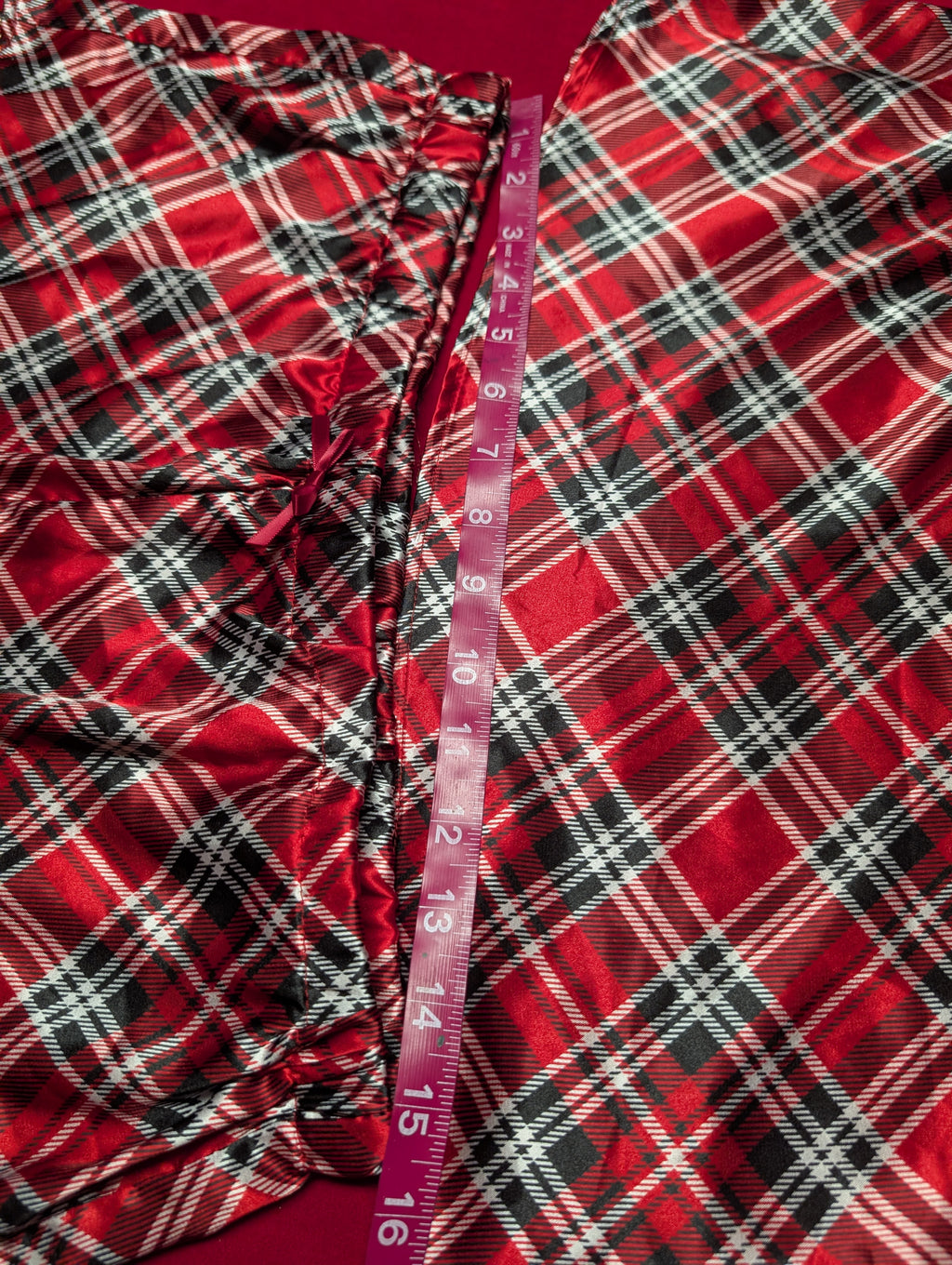 Satin Red Plaid Punk Tartan Holiday Short Pajama Set in Large