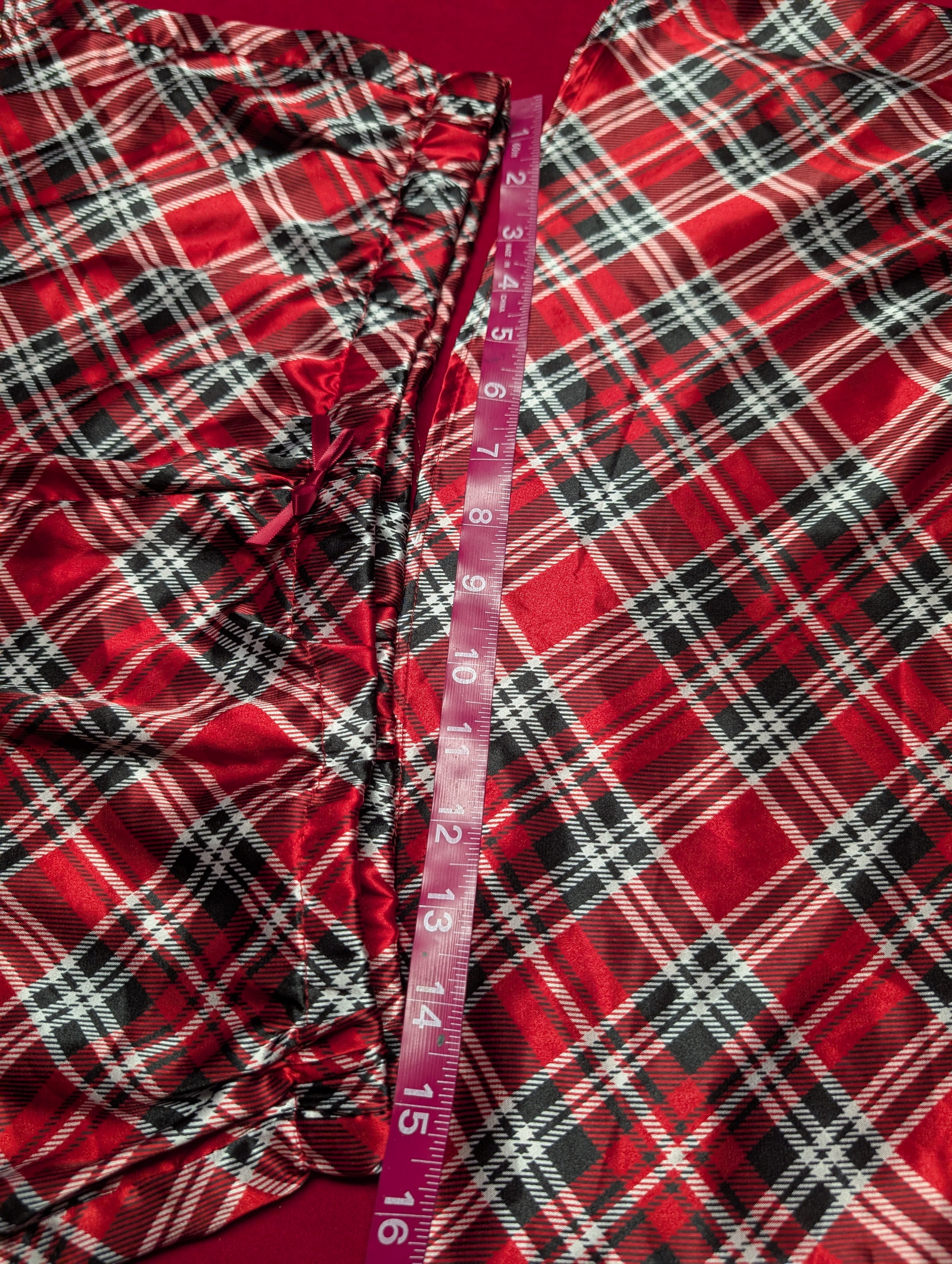 Satin Red Plaid Punk Tartan Holiday Short Pajama Set in Large