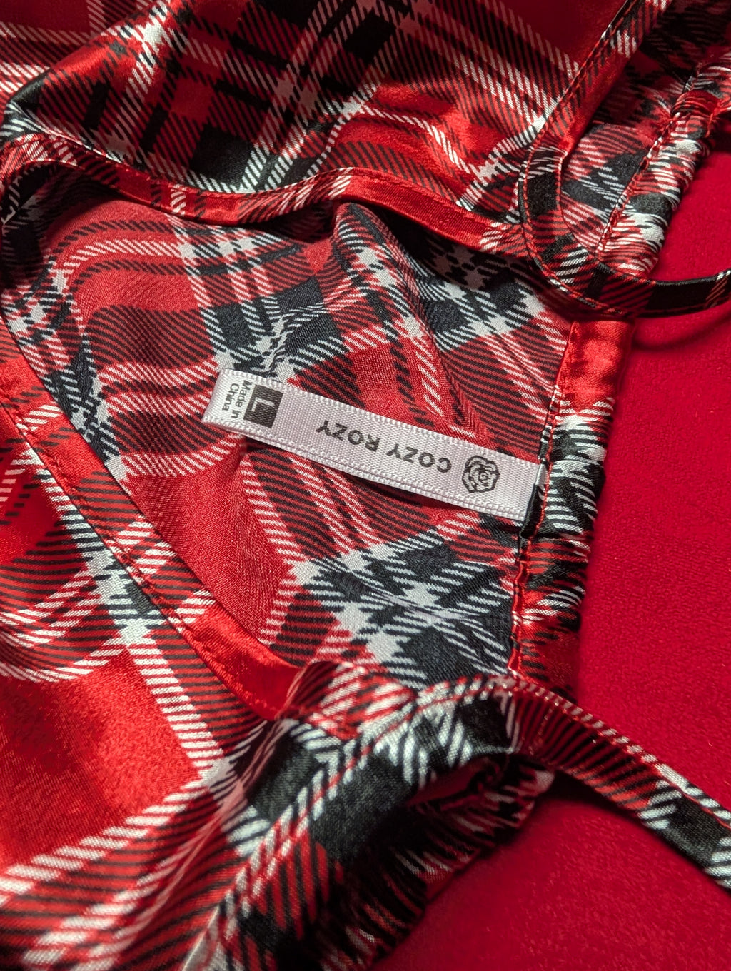 Satin Red Plaid Punk Tartan Holiday Short Pajama Set in Large
