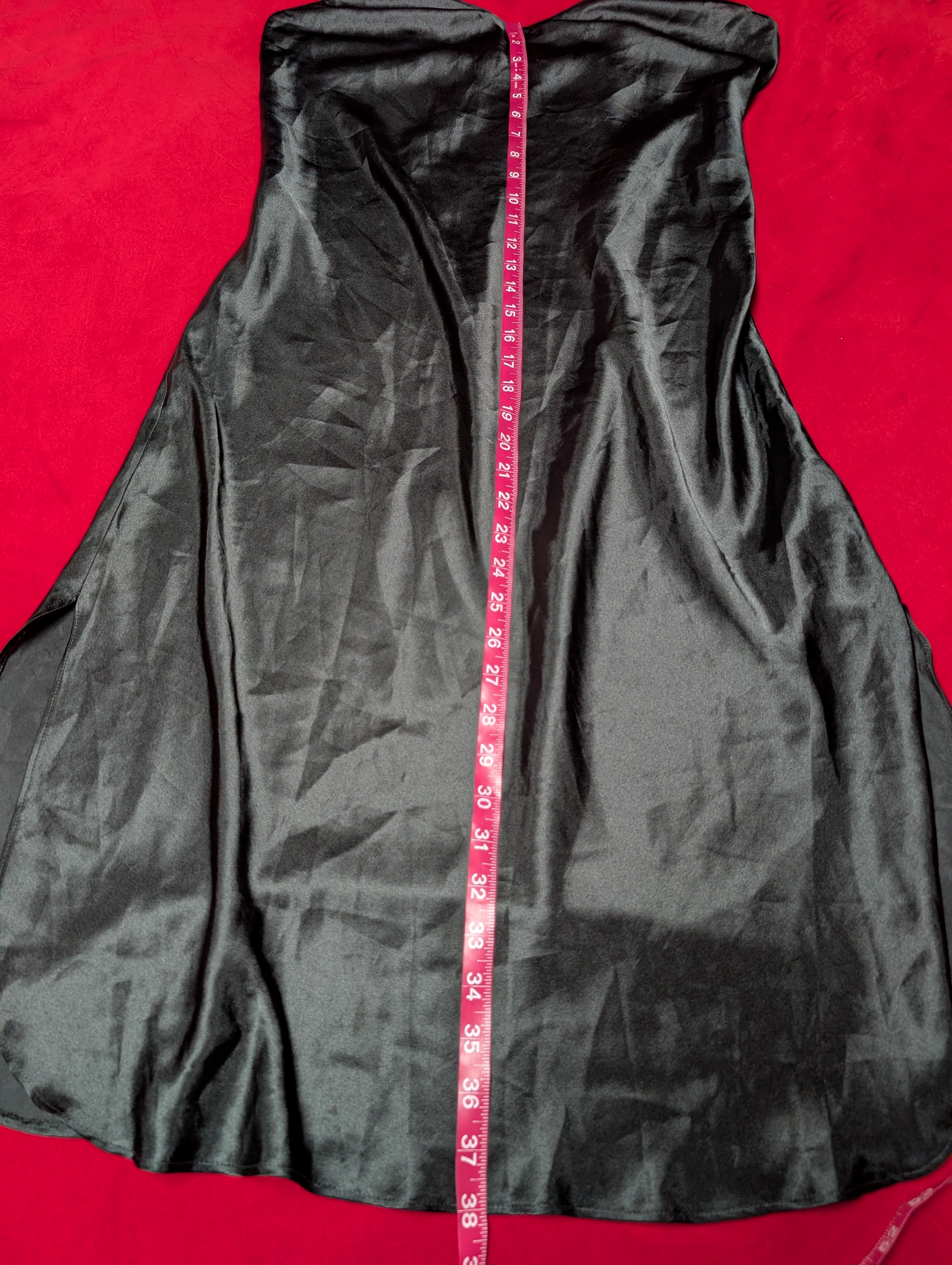 Vanity Fair Slit Midi Black Satin Slip Dress in Medium