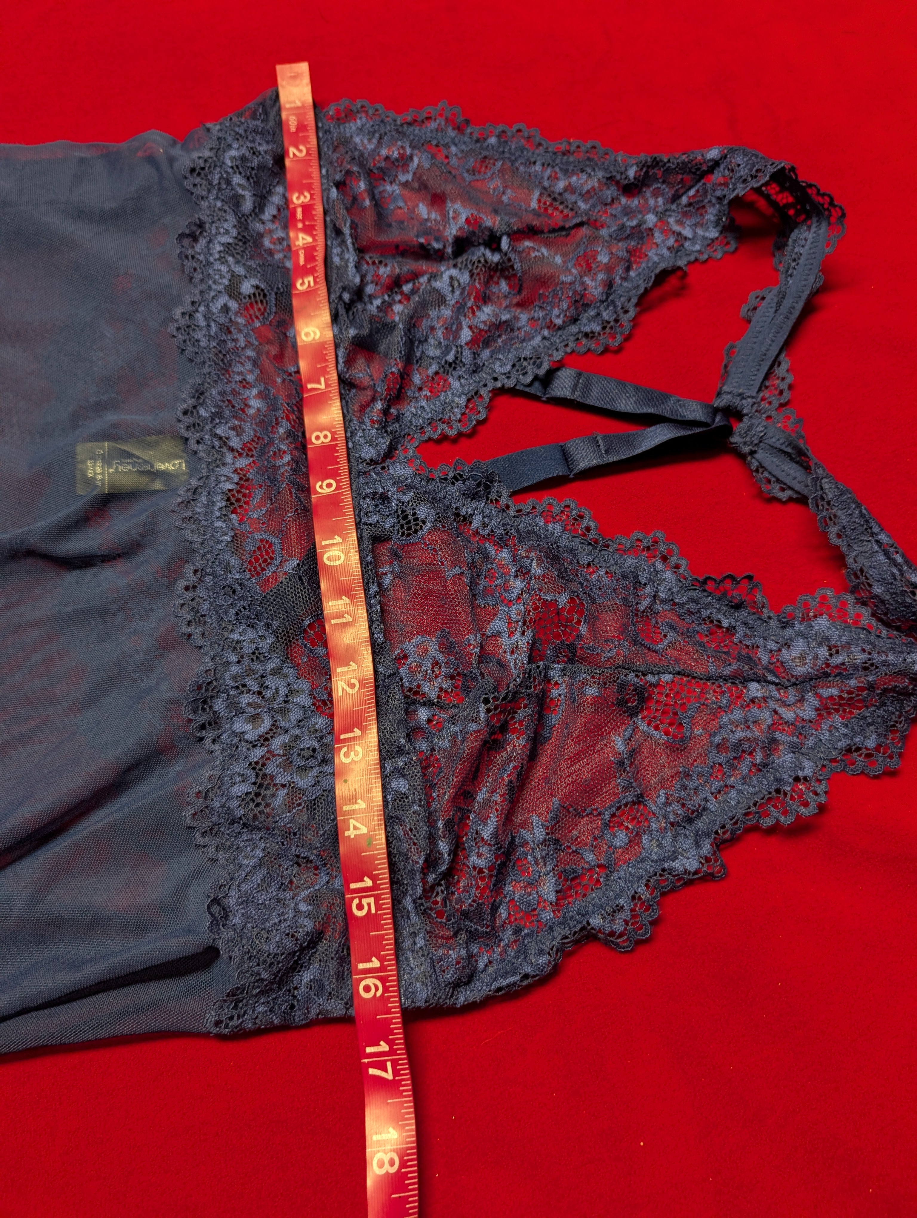 Sheer Lace Halter Navy Blue Mesh Babydoll Chemise in 3XL