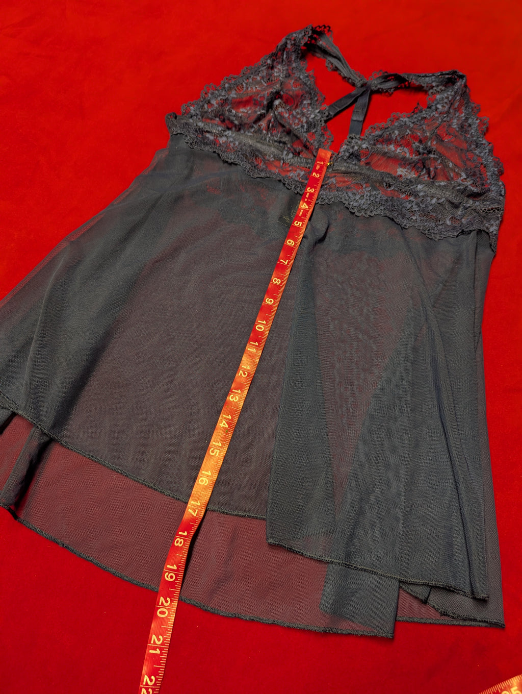 Sheer Lace Halter Navy Blue Mesh Babydoll Chemise in 3XL