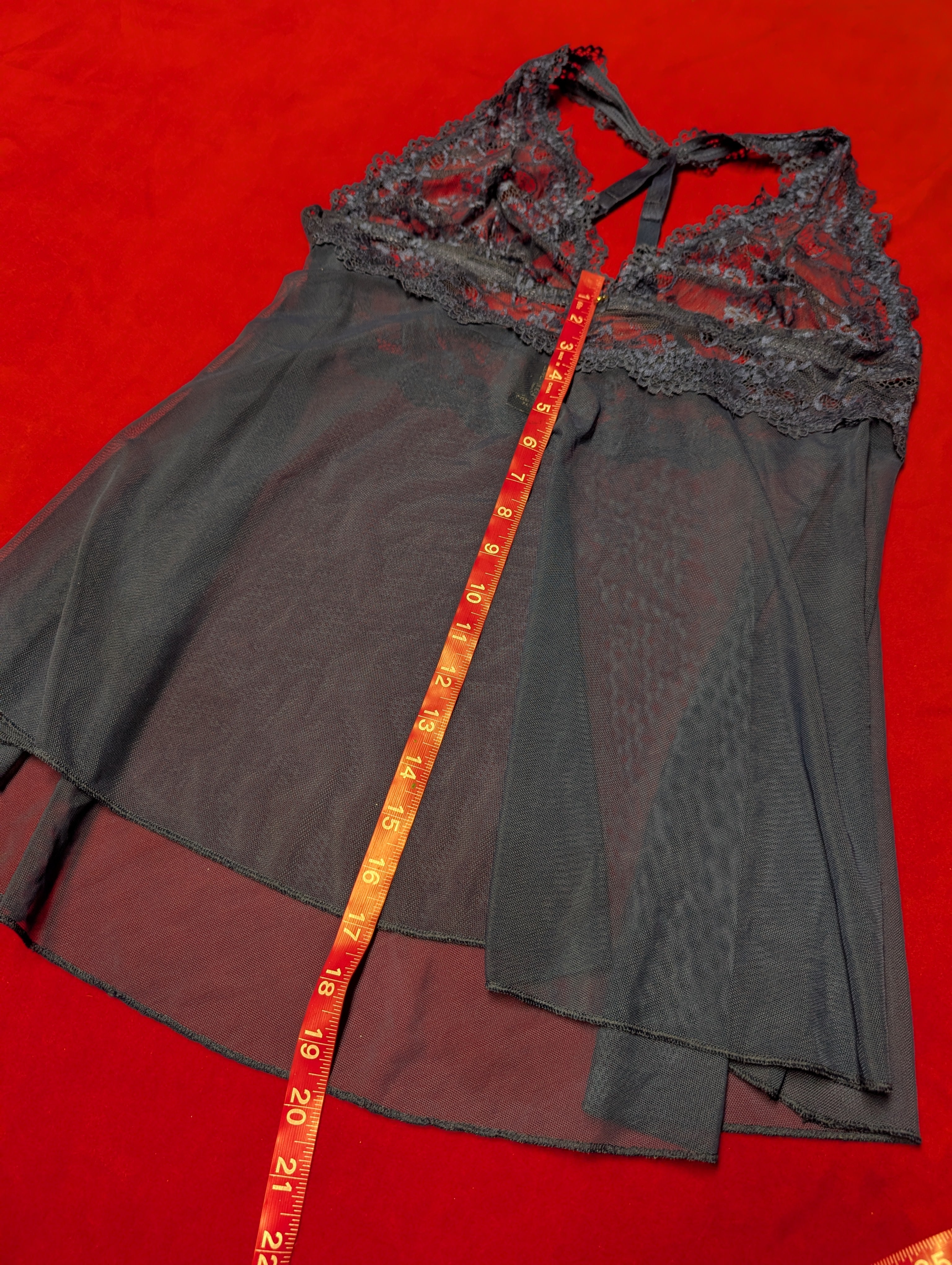 Sheer Lace Halter Navy Blue Mesh Babydoll Chemise in 3XL