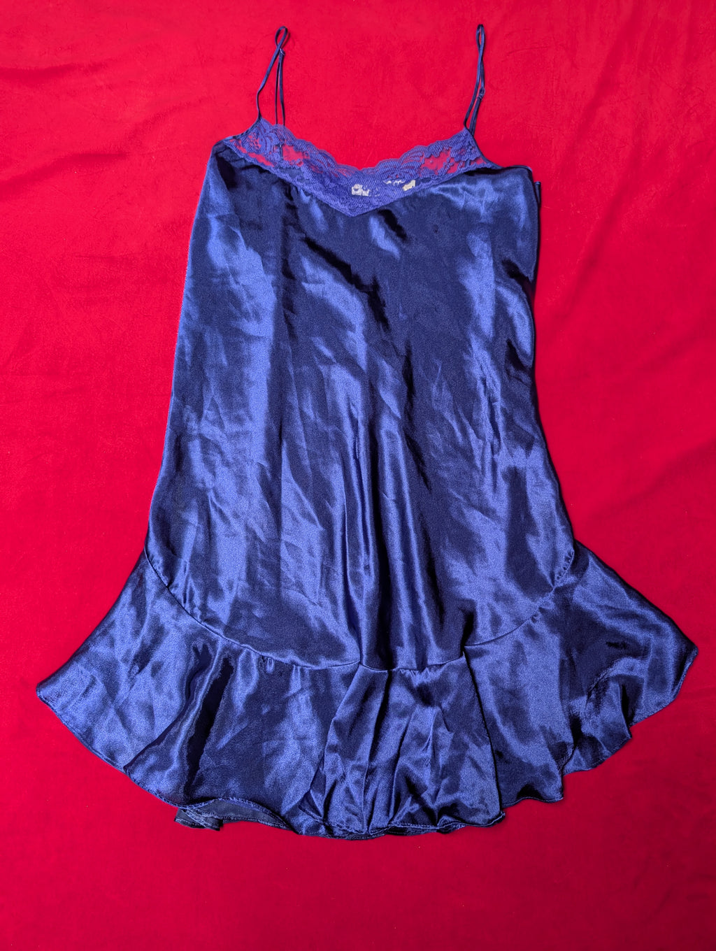 Solange Vintage Indigo Purple Blue Satin Slip Chemise Dress in 2XL