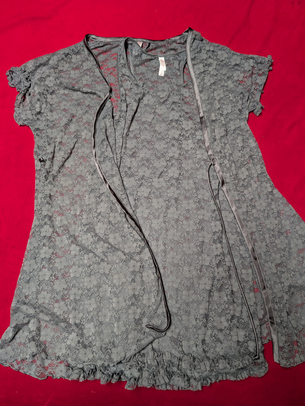 Gilligan & O'Malley Stretch Lace Slate Grey Sleep Dress & Robe Set in Large
