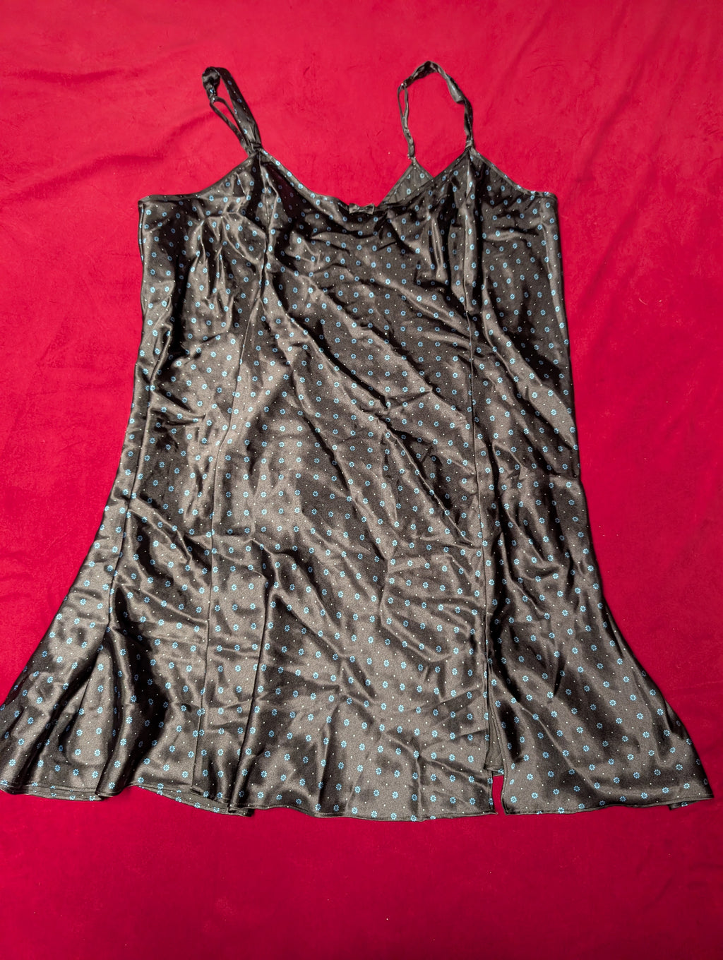 Y2K Dark Chocolate Floral Mini Satin Slip Chemise Dress in 3XL