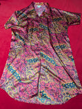 Solange Vintage Paisley & Wine Tones Long Button Sleeping Shirt Dress in 3XL