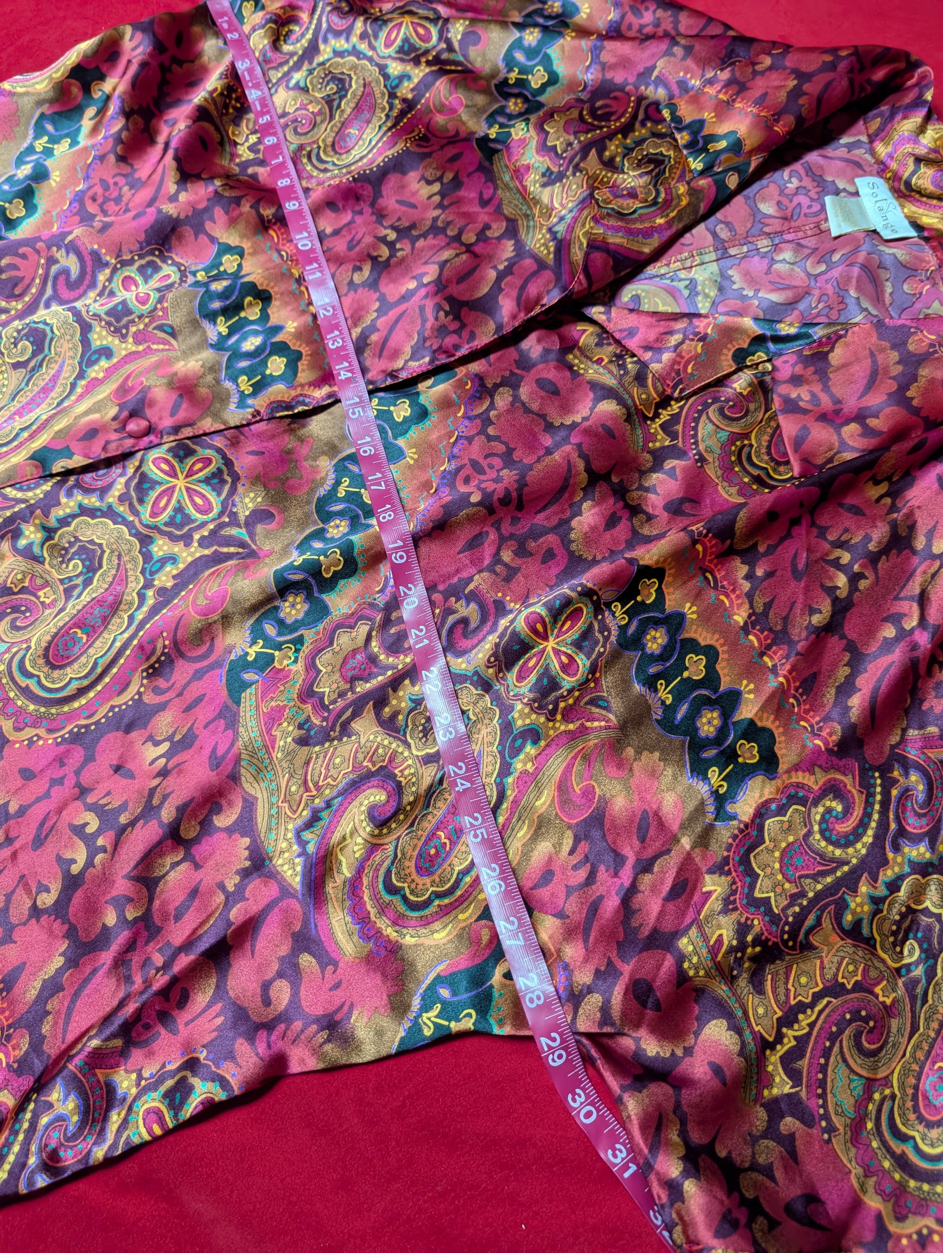 Solange Vintage Paisley & Wine Tones Long Button Sleeping Shirt Dress in 3XL