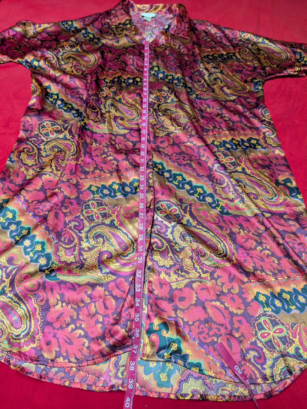 Solange Vintage Paisley & Wine Tones Long Button Sleeping Shirt Dress in 3XL