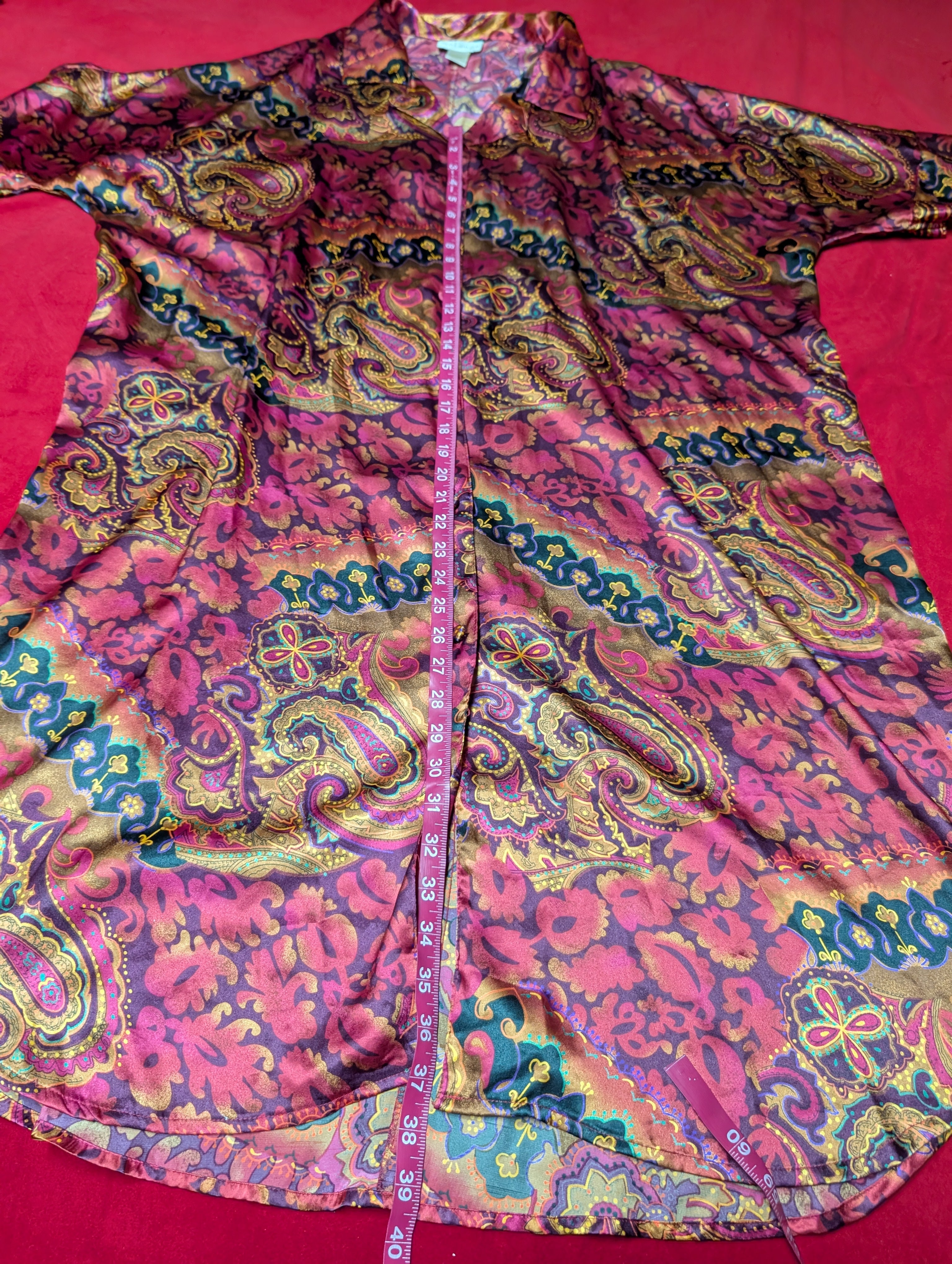 Solange Vintage Paisley & Wine Tones Long Button Sleeping Shirt Dress in 3XL
