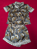 Mosaic Floral Bronze & Blue Short Pajama Set in Small