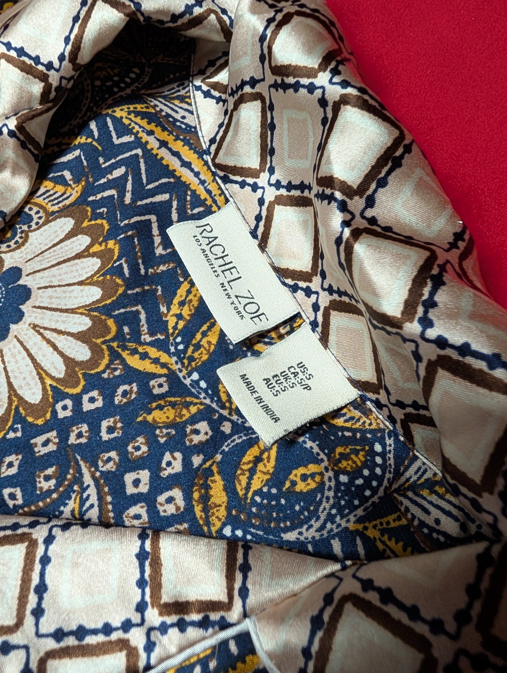 Mosaic Floral Bronze & Blue Short Pajama Set in Small