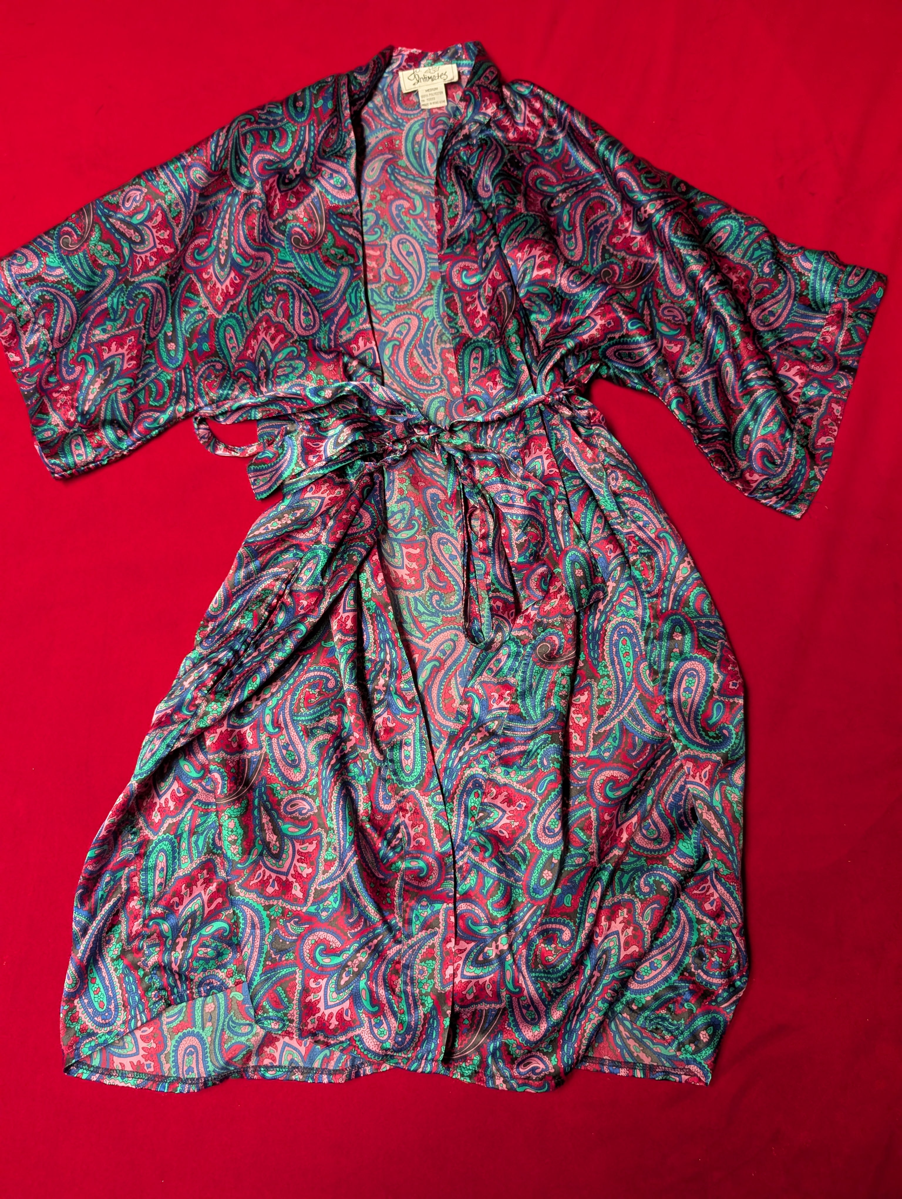 Vintage Jewel Tone Paisley Satin Robe in Medium