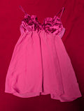 Ambrielle Y2K Fuchsia Pink Ruffle Satin Babydoll Chemise in Medium