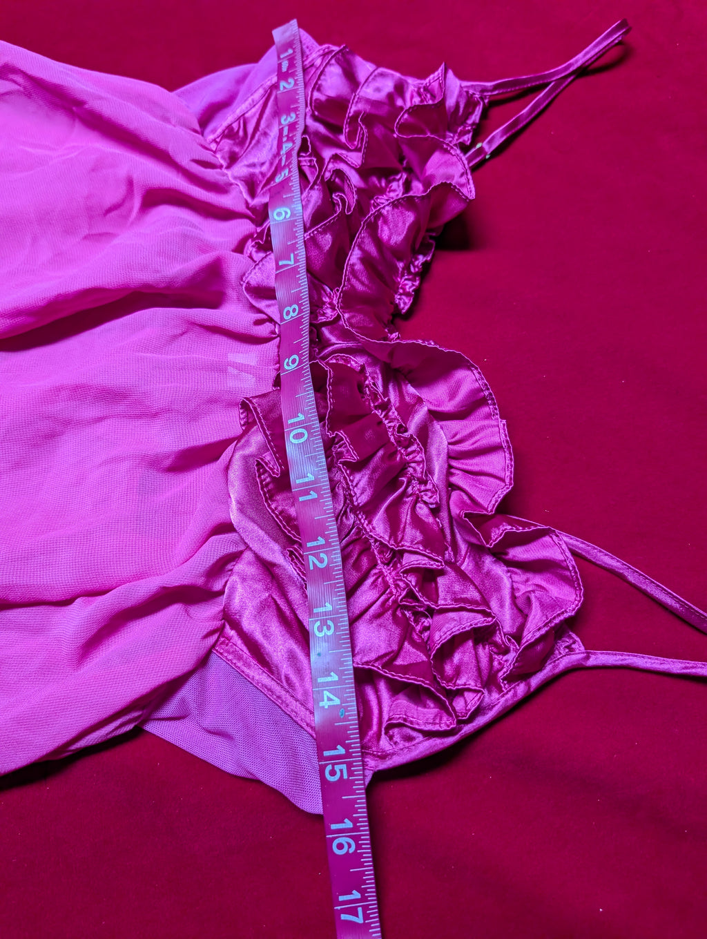 Ambrielle Y2K Fuchsia Pink Ruffle Satin Babydoll Chemise in Medium