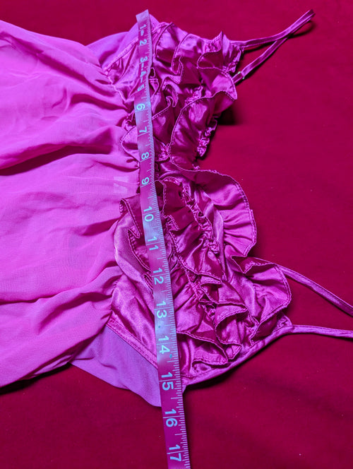 Ambrielle Y2K Fuchsia Pink Ruffle Satin Babydoll Chemise in Medium