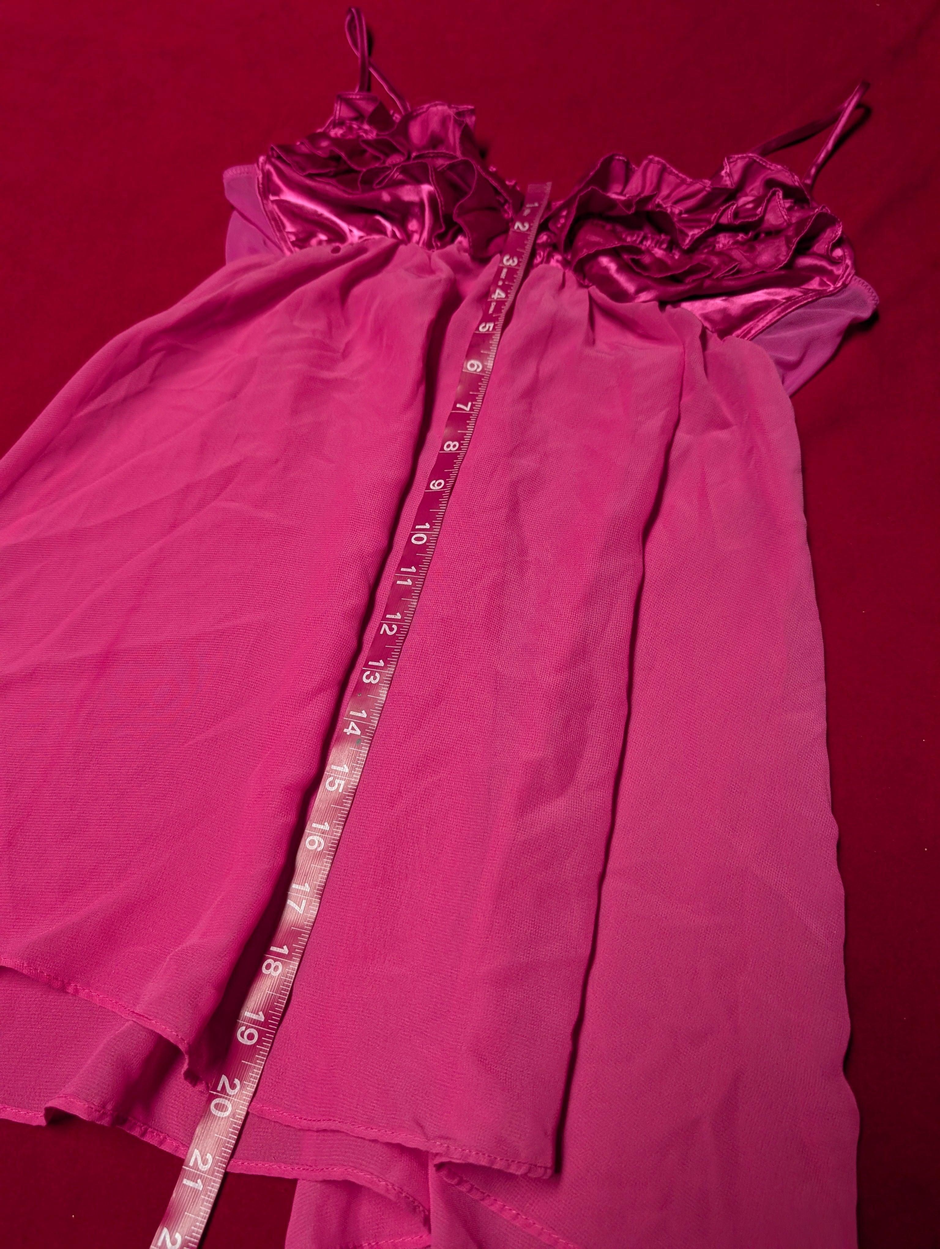 Ambrielle Y2K Fuchsia Pink Ruffle Satin Babydoll Chemise in Medium