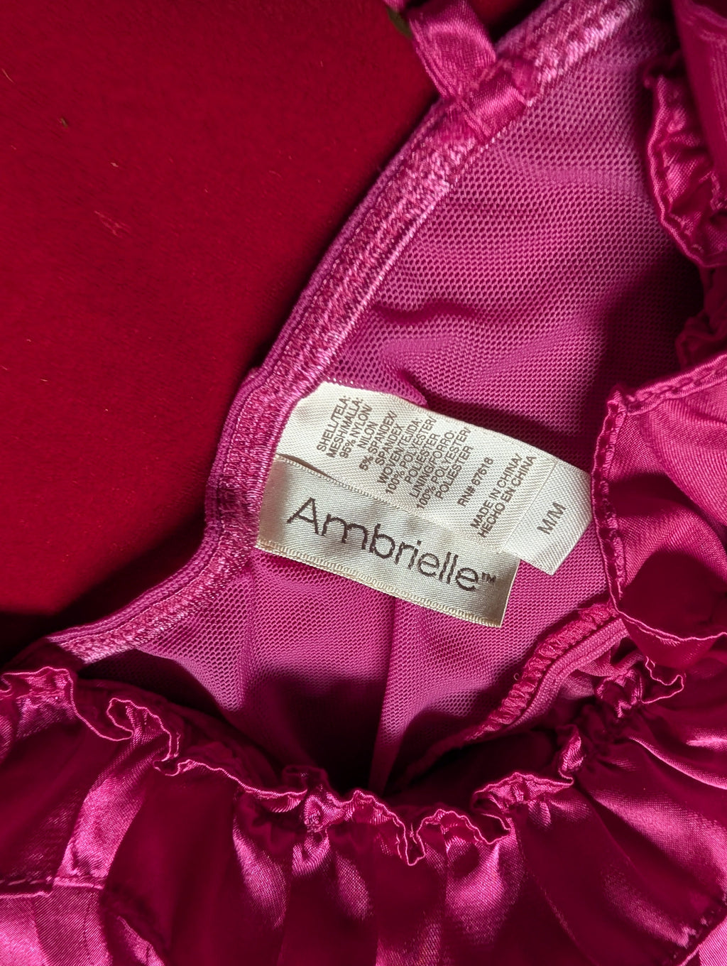 Ambrielle Y2K Fuchsia Pink Ruffle Satin Babydoll Chemise in Medium