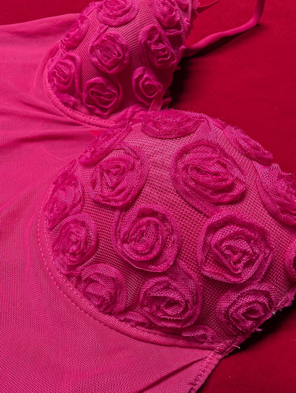 Y2K Fuchsia Pink Rosette Mesh Slip Chemise with Padded Cups in Medium