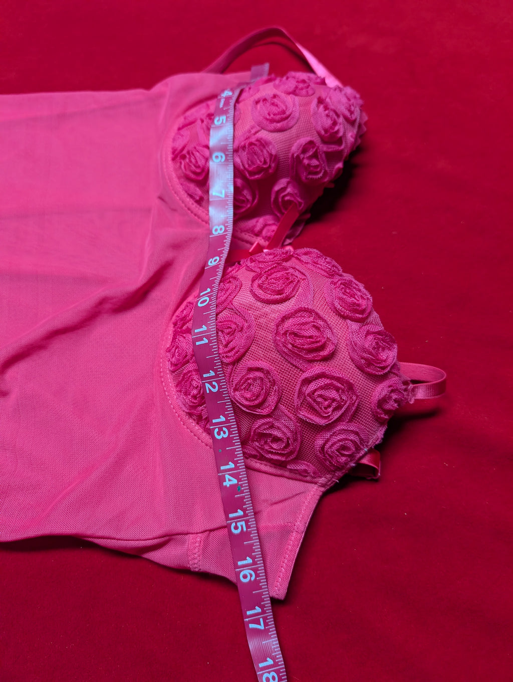 Y2K Fuchsia Pink Rosette Mesh Slip Chemise with Padded Cups in Medium