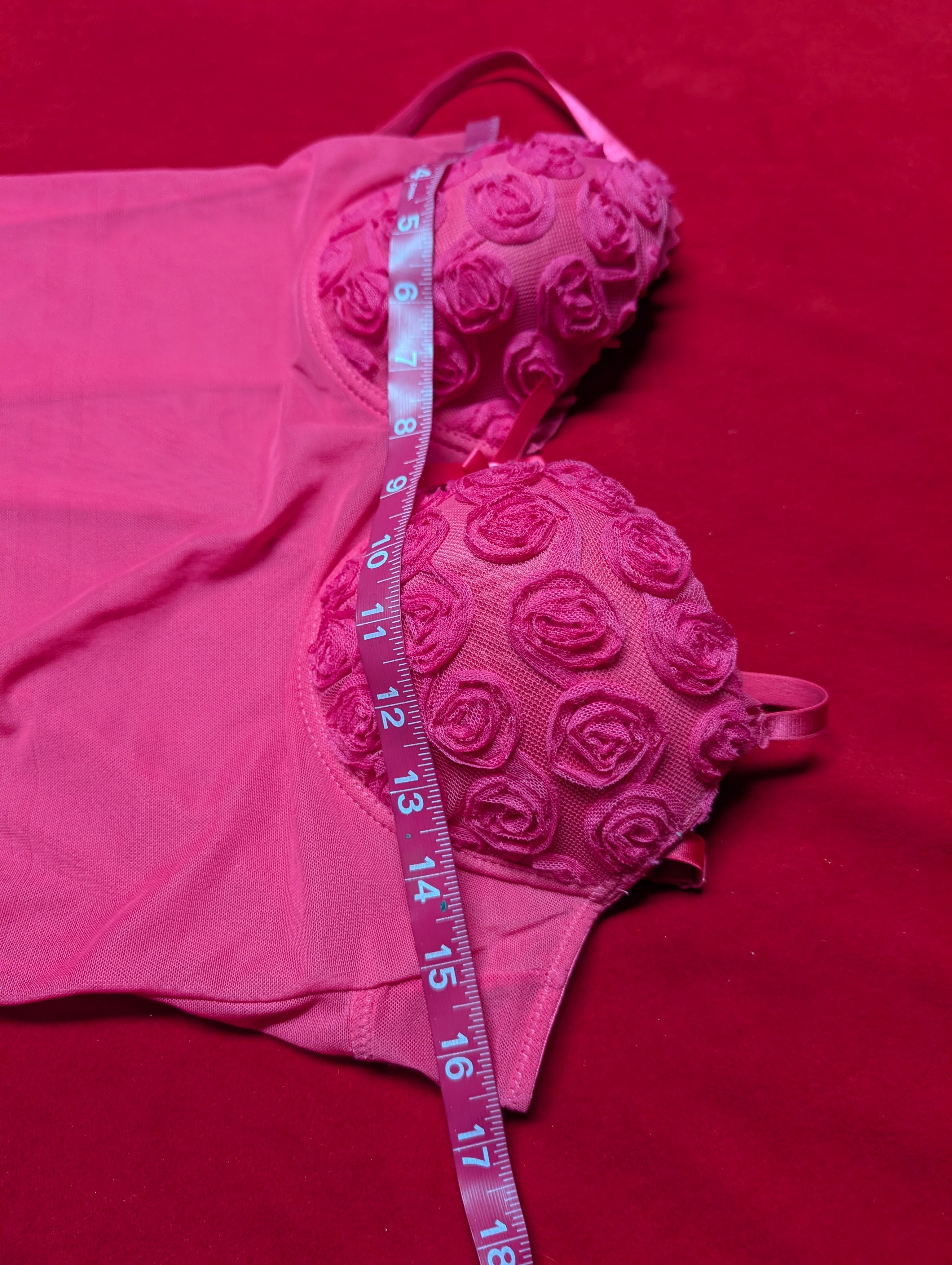 Y2K Fuchsia Pink Rosette Mesh Slip Chemise with Padded Cups in Medium
