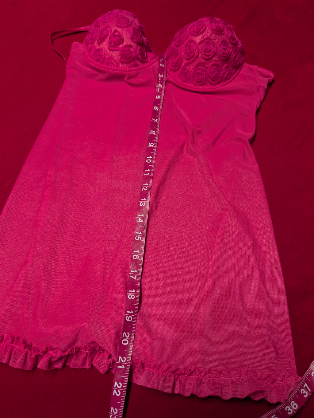 Y2K Fuchsia Pink Rosette Mesh Slip Chemise with Padded Cups in Medium
