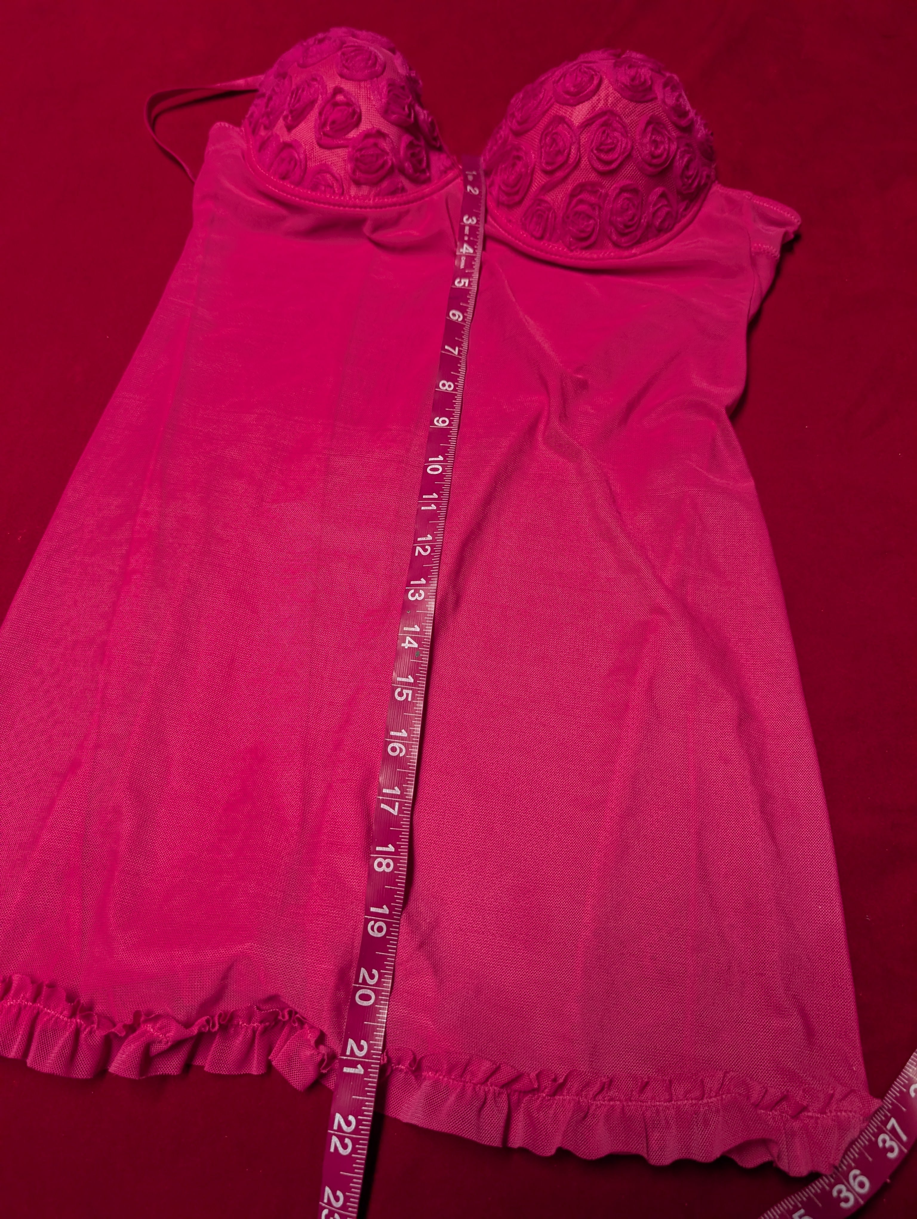 Y2K Fuchsia Pink Rosette Mesh Slip Chemise with Padded Cups in Medium