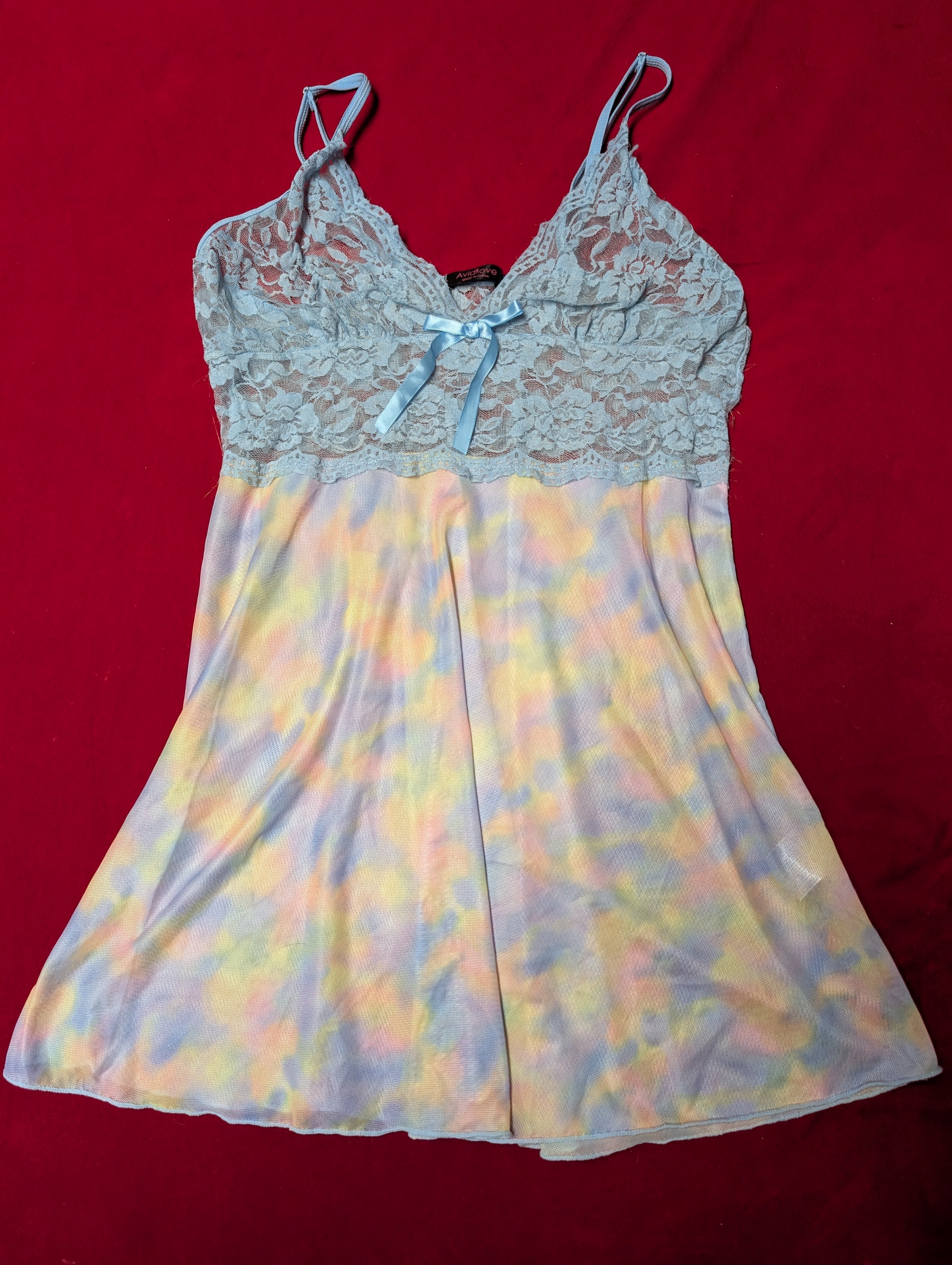 Modern Sky Blue Lace & Rainbow Cloud Slip Chemise in Large